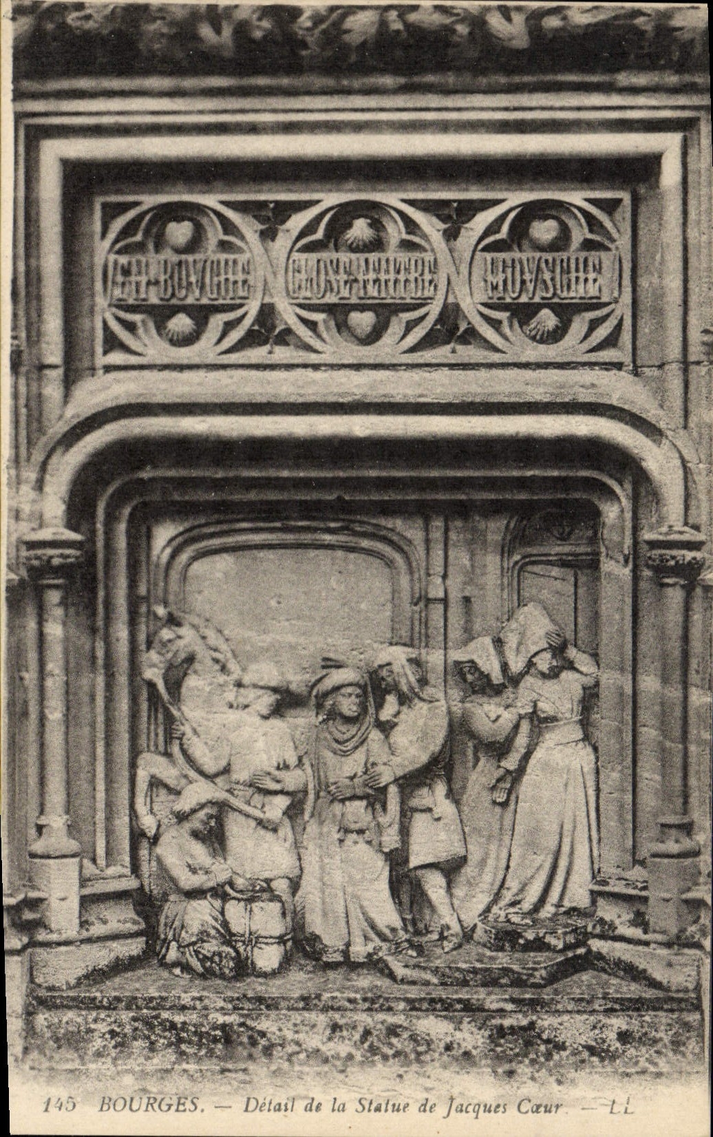 Detalle de Bourges de la POSTAL de la VENDIMIA del estatua del corazón de Jacques