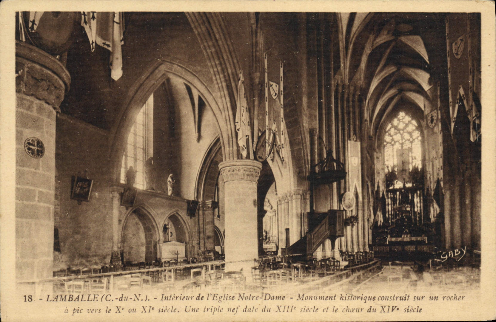 VINTAGE POSTCARD Interior LAMBALLE of the Notre Dame Church