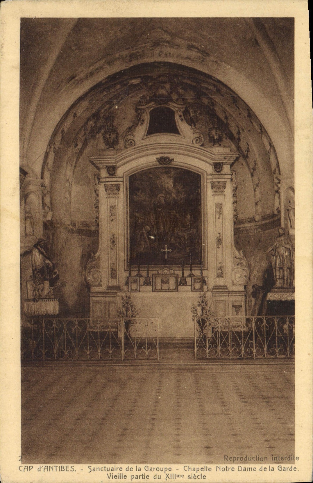 VINTAGE POSTCARD Cape D' Antibes Sanctuary Of Garoupe Notre Dame Vault Of the Guard