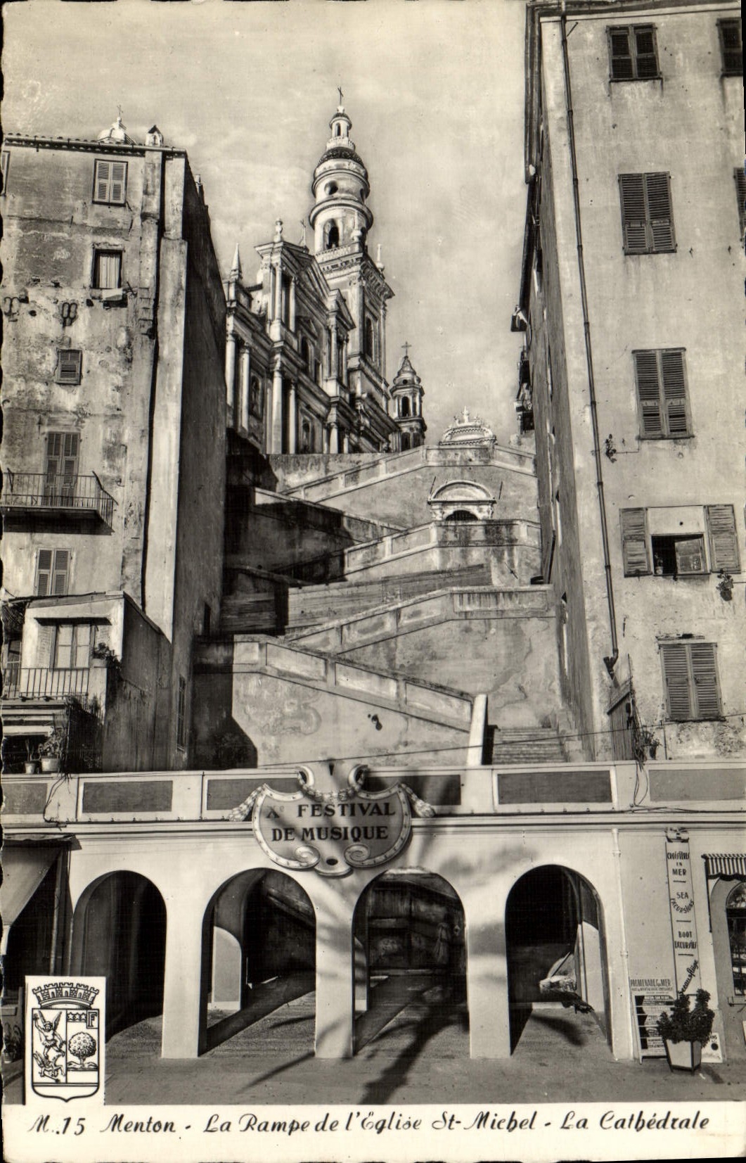 MODERN CARD Menton the Slope of the Church St Michel the Cathedral Panel Festival of Music