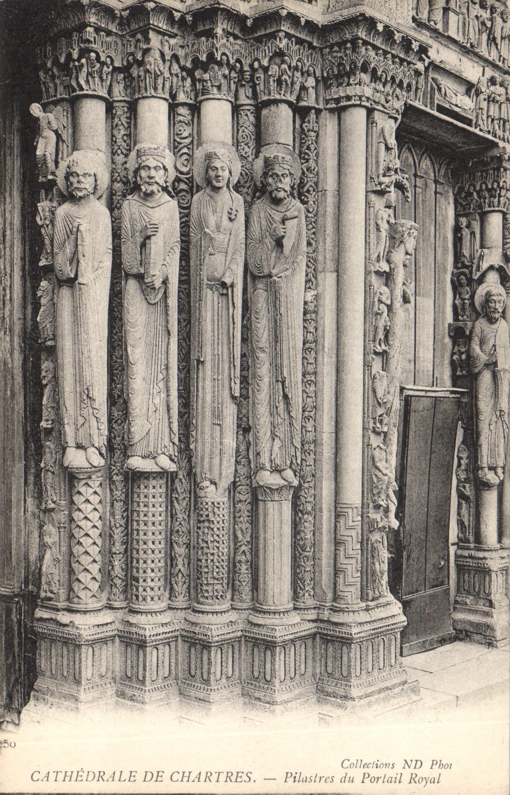 Pilastras de Chartres de la POSTAL de la VENDIMIA de la puerta real