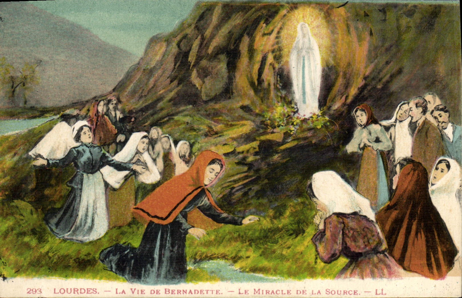 Vida pesada de la POSTAL de la VENDIMIA de Bernadette el milagro de la fuente