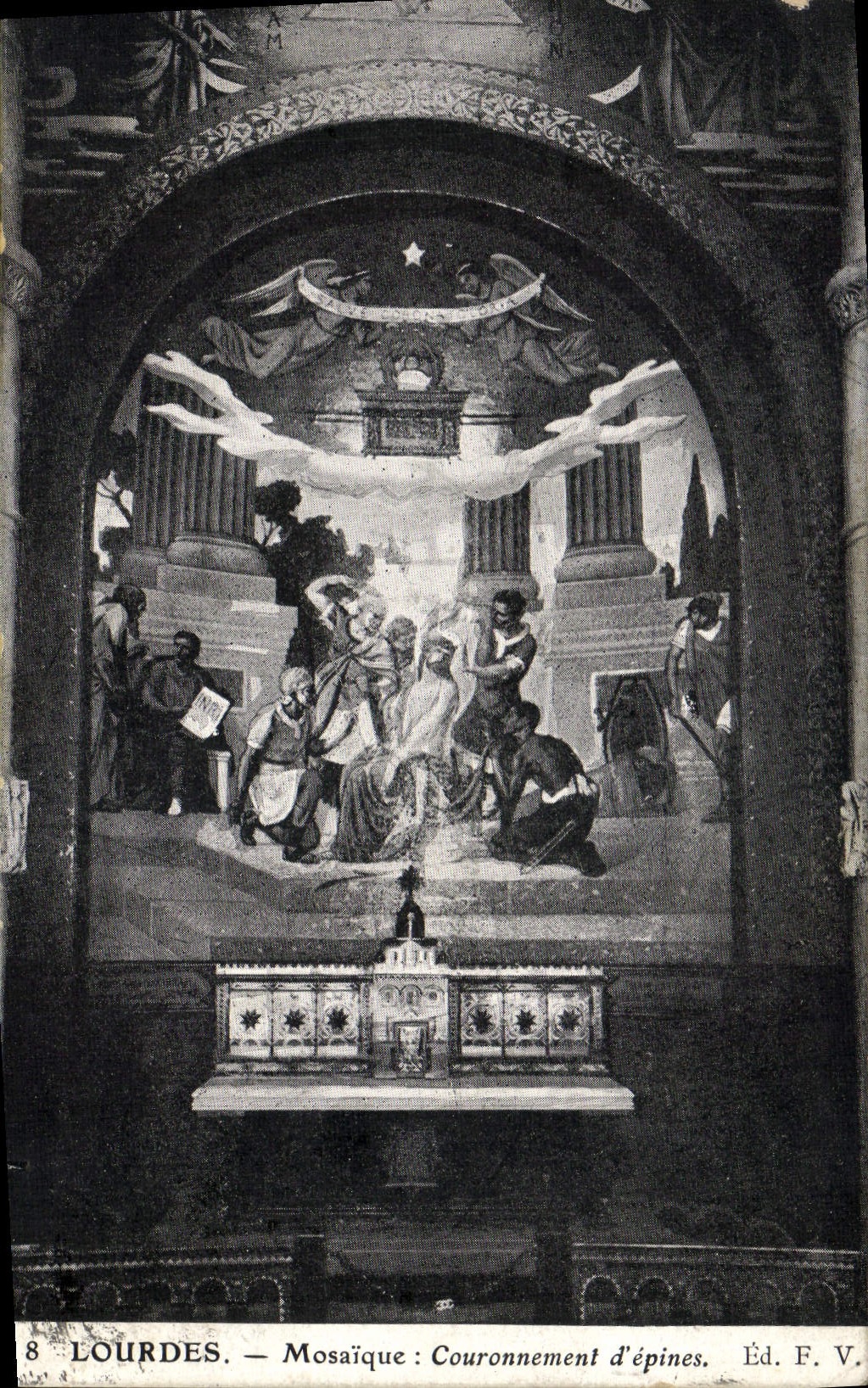 Coronación pesada del mosaico de la POSTAL de la VENDIMIA de espinas dorsales