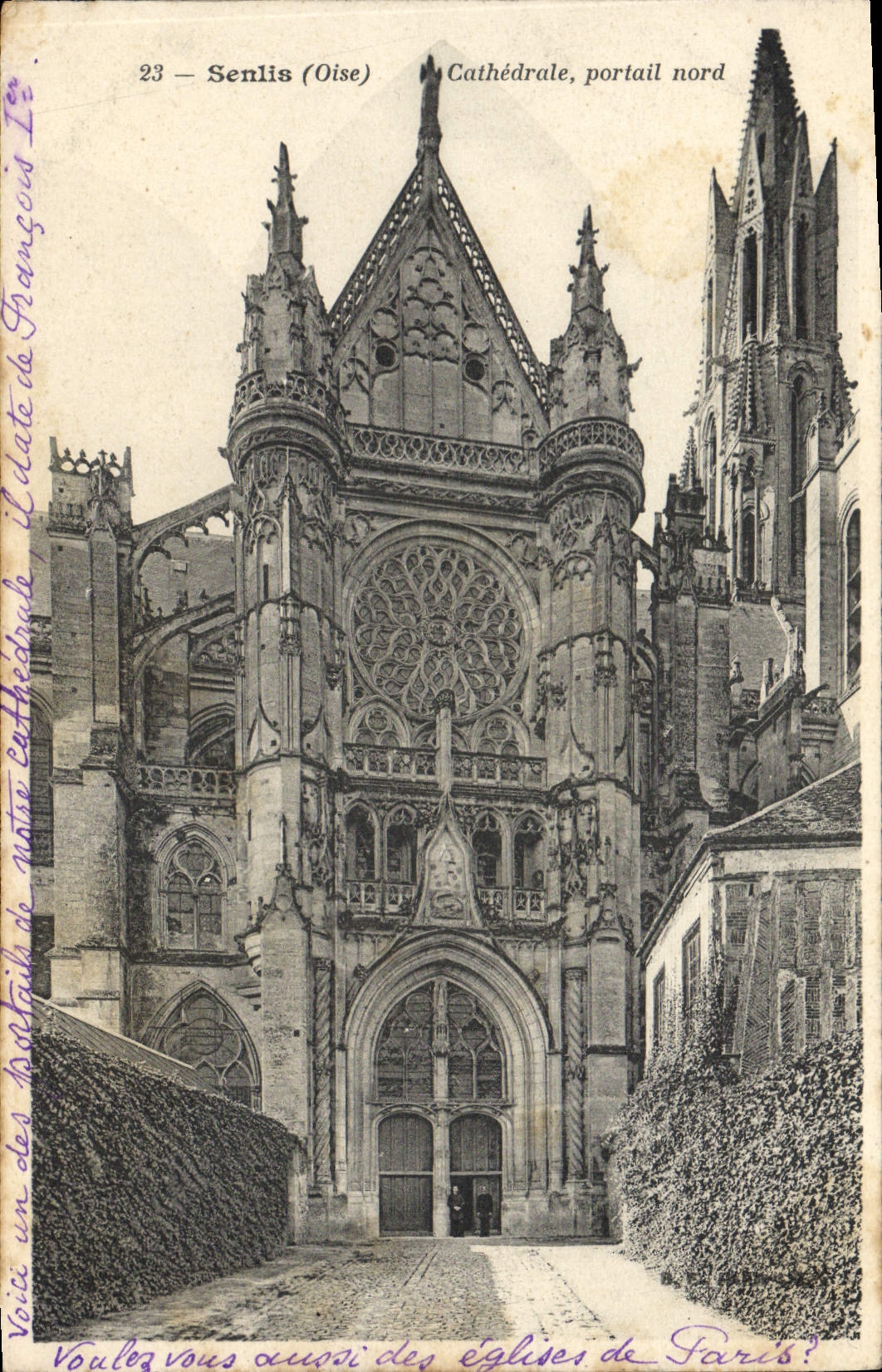 VINTAGE POSTCARD Senlis Northern Cathedral Gate