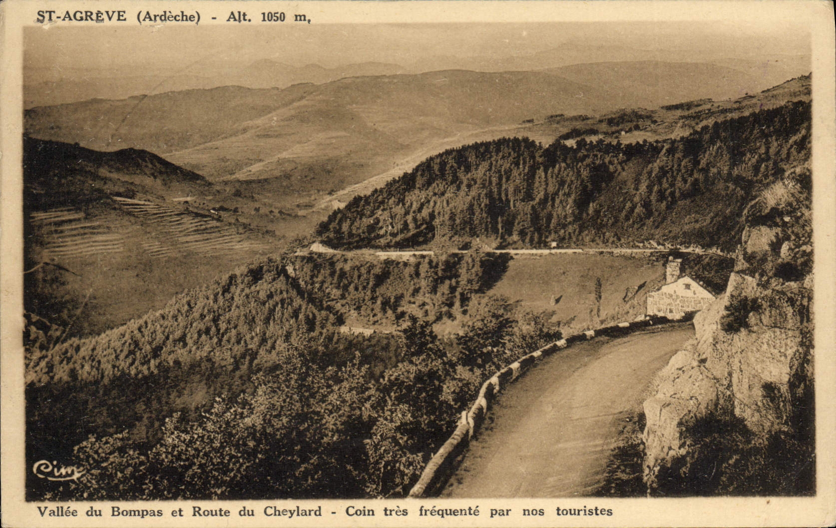 VINTAGE POSTCARD St Agreve Valley of Bompas and road of Cheylard