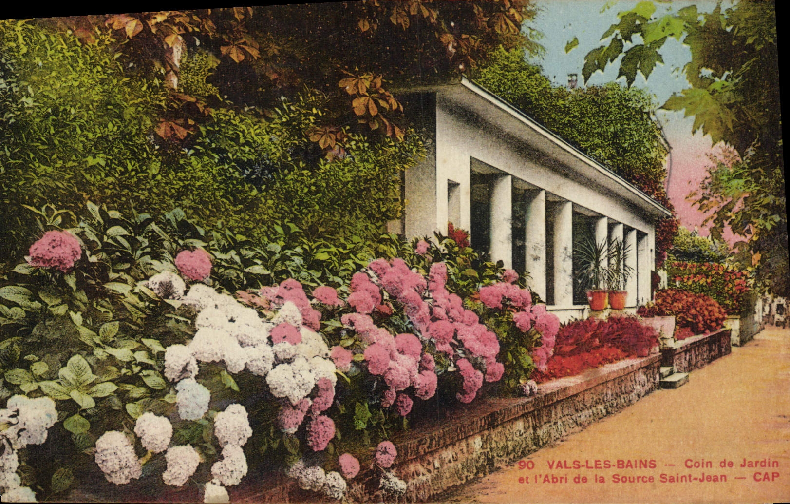 Esquina de los valles de la POSTAL de la VENDIMIA les Bains del jardín y el abrigo santo de la fuente Juan