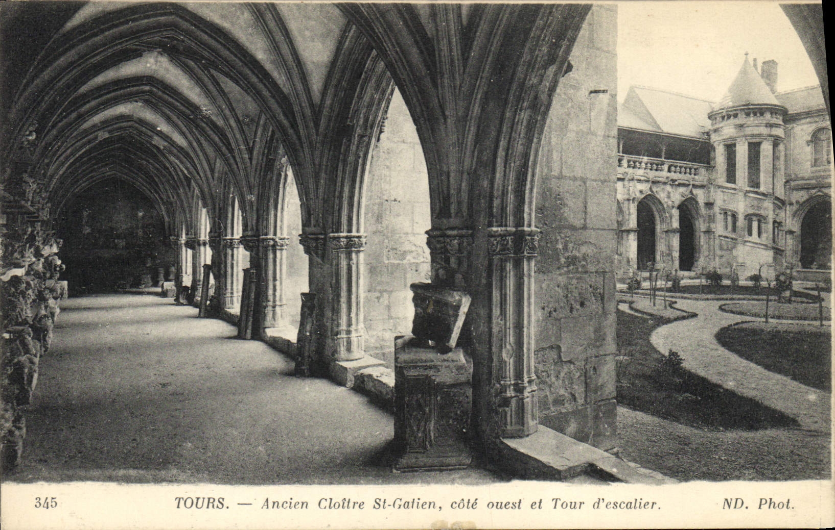 VINTAGE POSTCARD Tours Old Cloister St Galien west coast and Turn of staircase