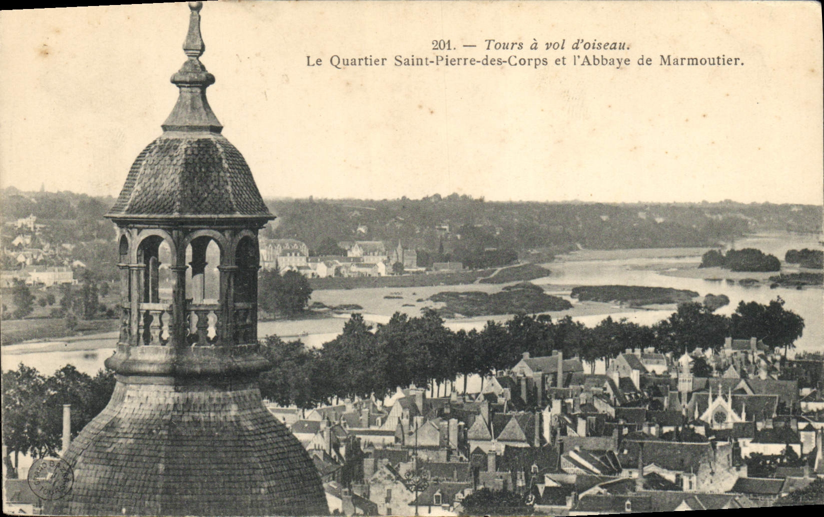 VINTAGE POSTCARD Tours As the crow flies the District Saint Pierre Of the Bodies And the Abbey of Marmoutier