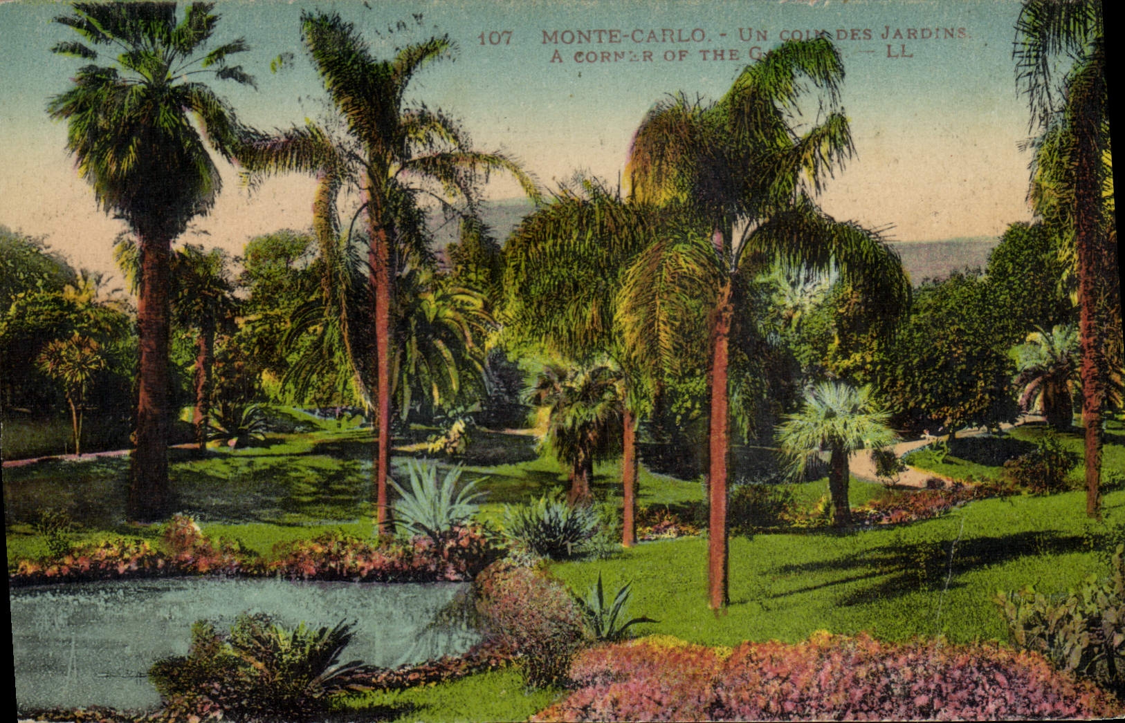 POSTAL Monte Carlo de la VENDIMIA una esquina de los jardines