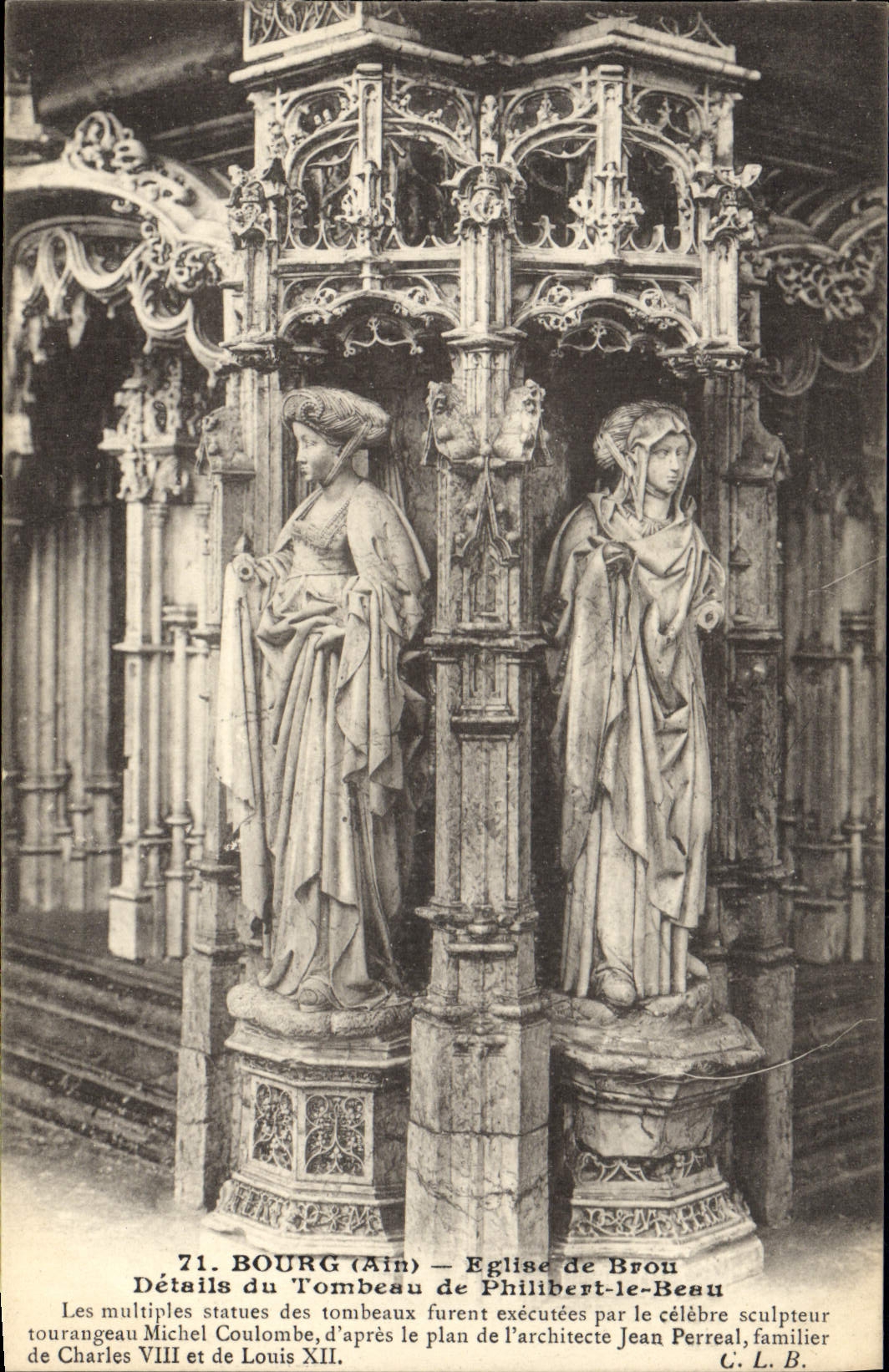 VINTAGE POSTCARD Borough Church Of Husks Details of the tomb of Philibert Beautiful