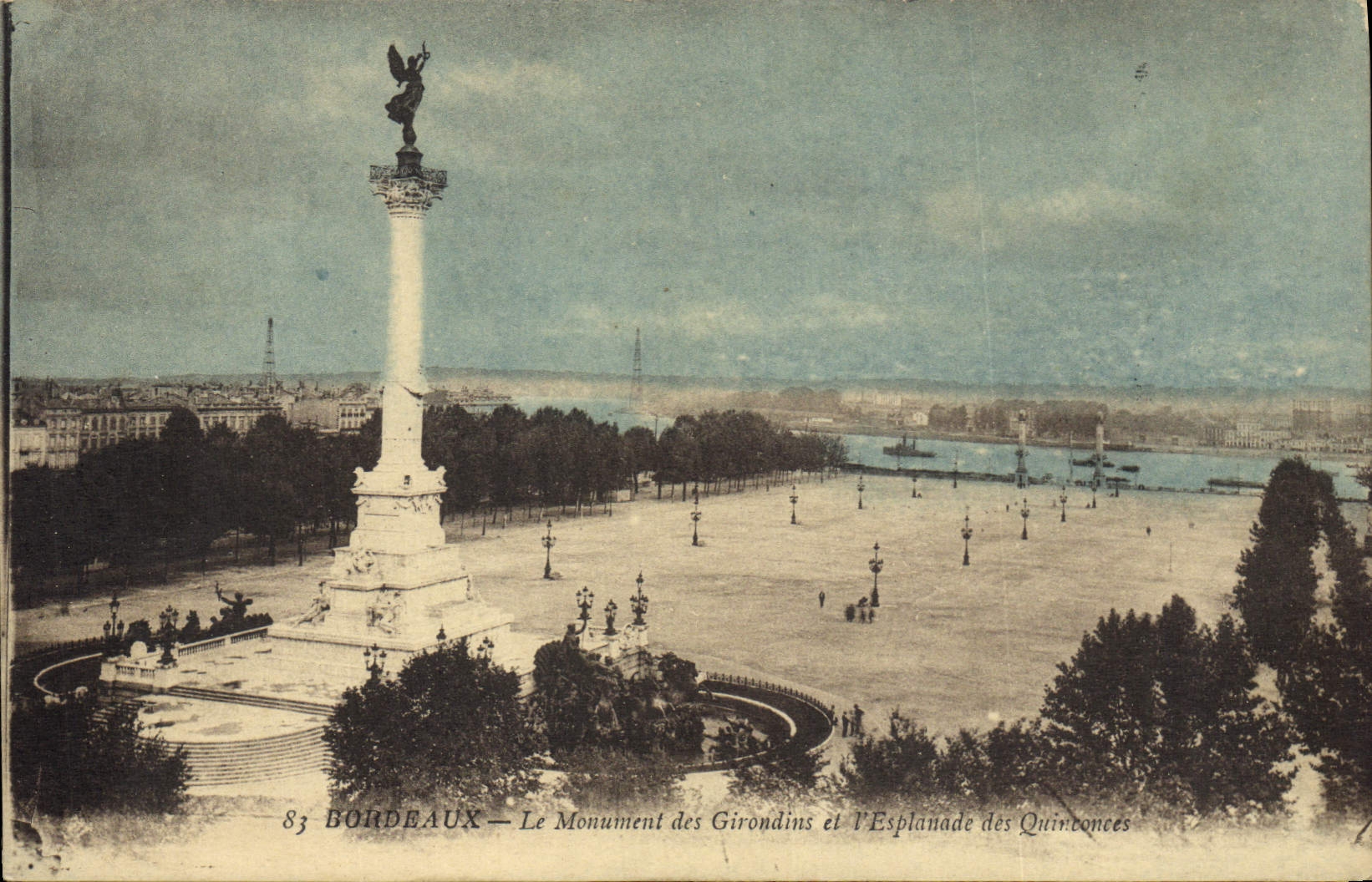 Burdeos de la POSTAL de la VENDIMIA el monumento de Gironda y de la explanada del Quincunxes