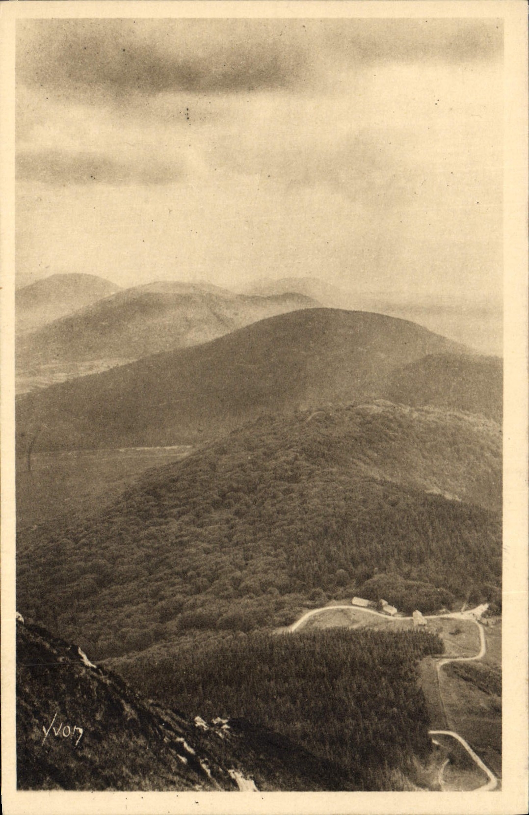 VINTAGE POSTCARD Auvergne Clermont Ferrand At the Top of Puy of dome the Mounts Domes or chain of Puys