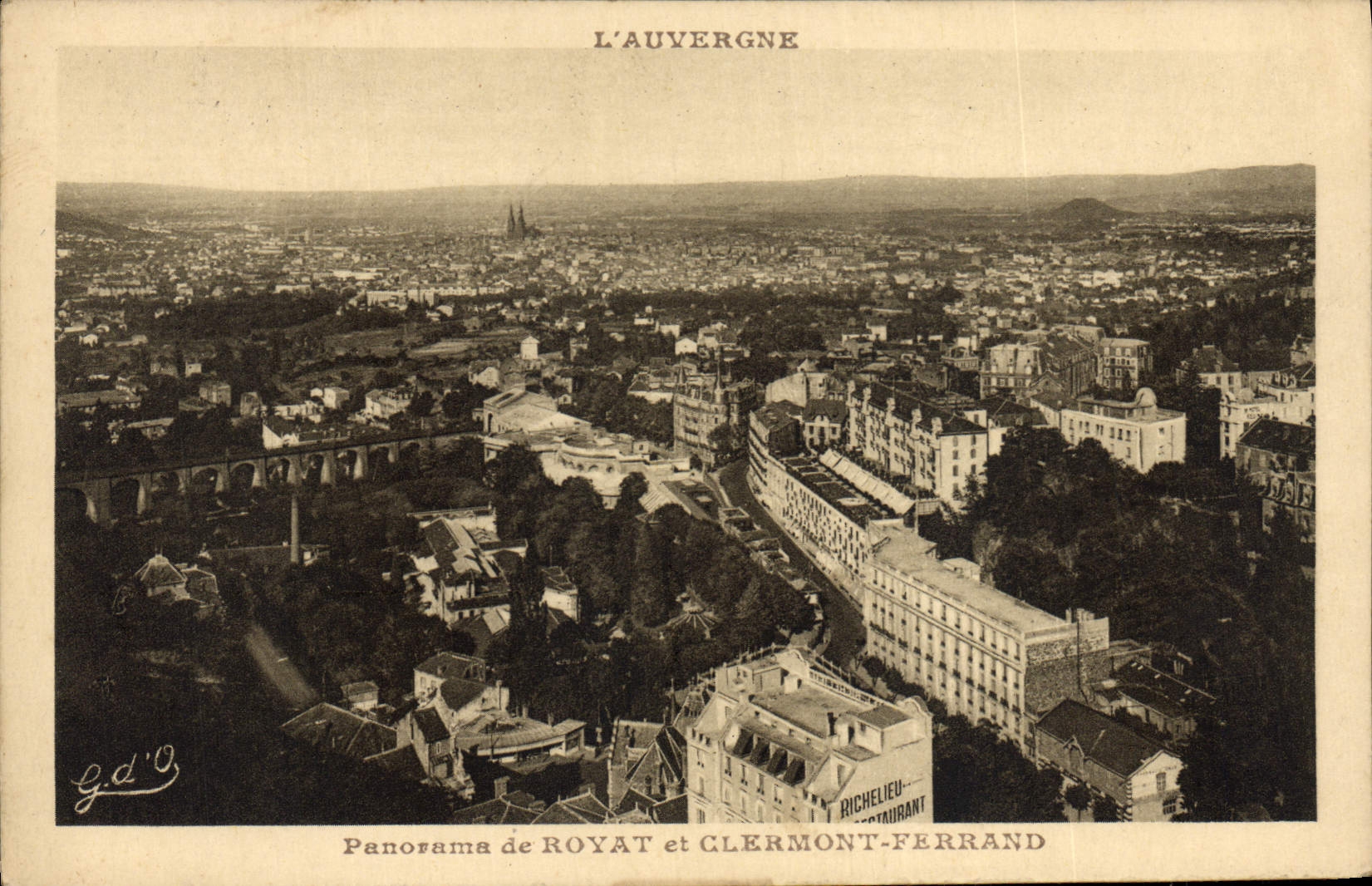 VINTAGE POSTCARD Auvergne Panorama of Royat and Clermont Ferrand