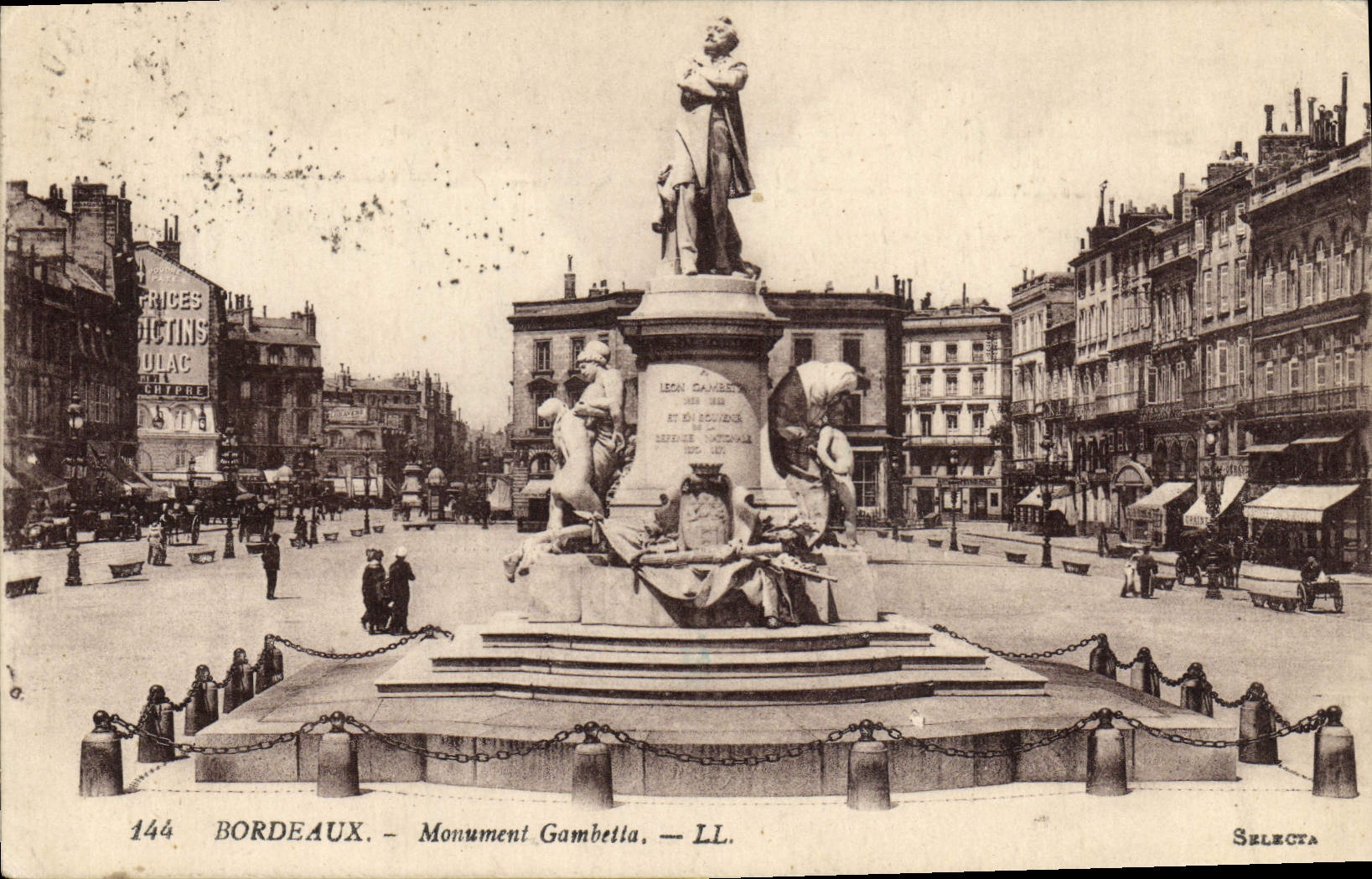 Monumento de Gambetta de Burdeos de la POSTAL de la VENDIMIA