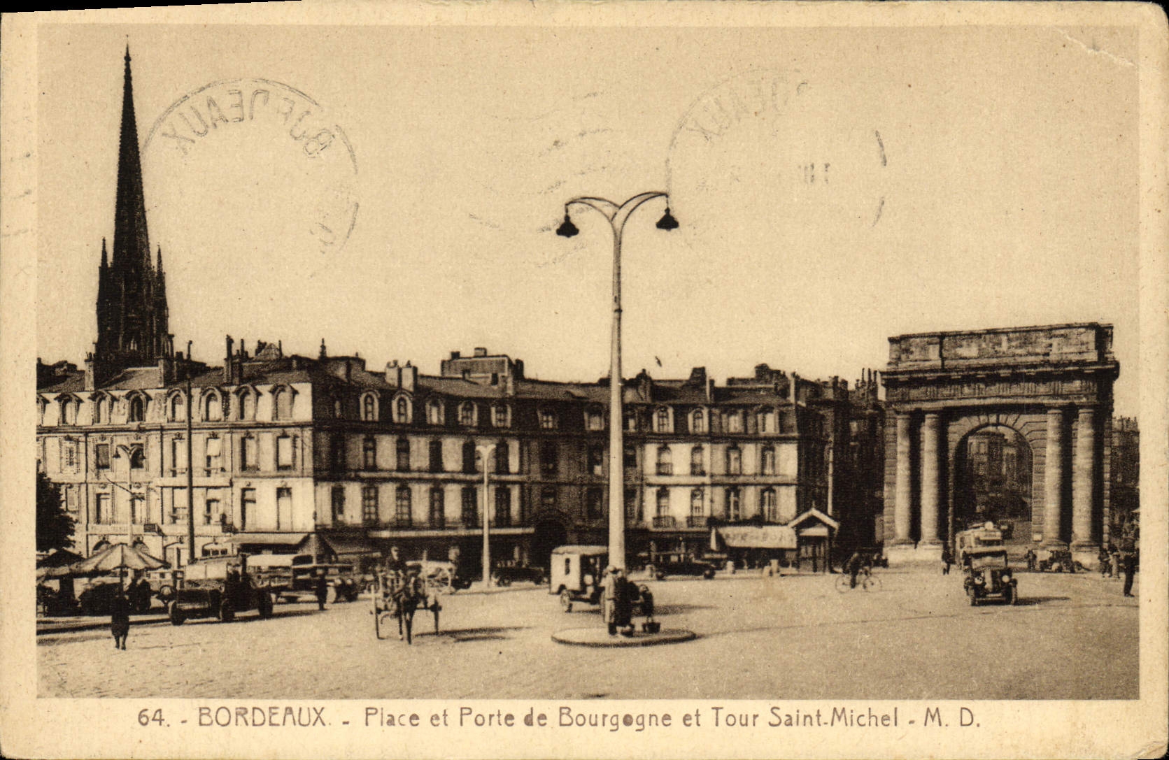 Los lugares de Burdeos de la POSTAL de la VENDIMIA y llevan del Saint Michel de Borgoña y del viaje