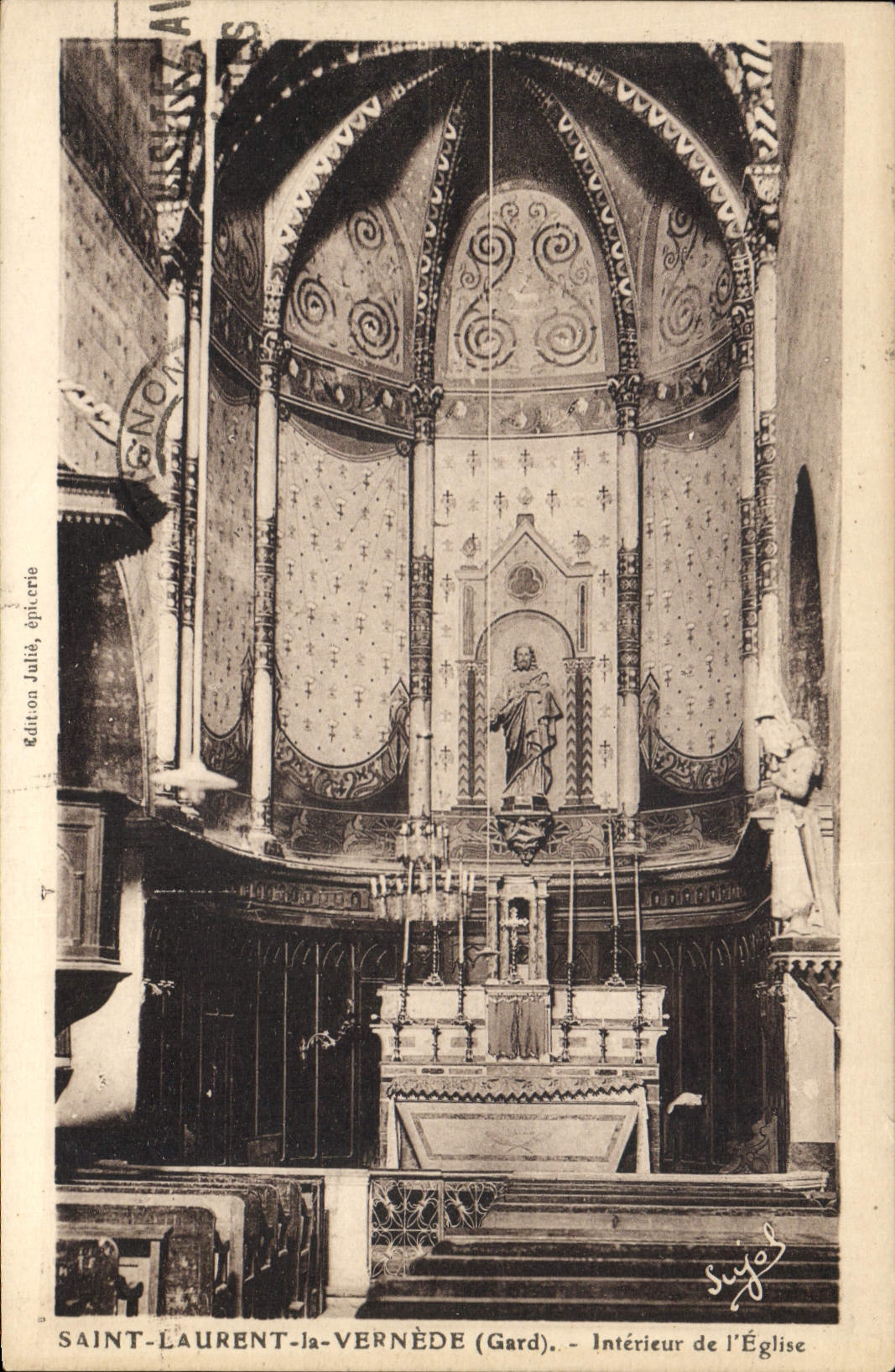 VINTAGE POSTCARD Saint Laurent Interior Vernede Of the Church