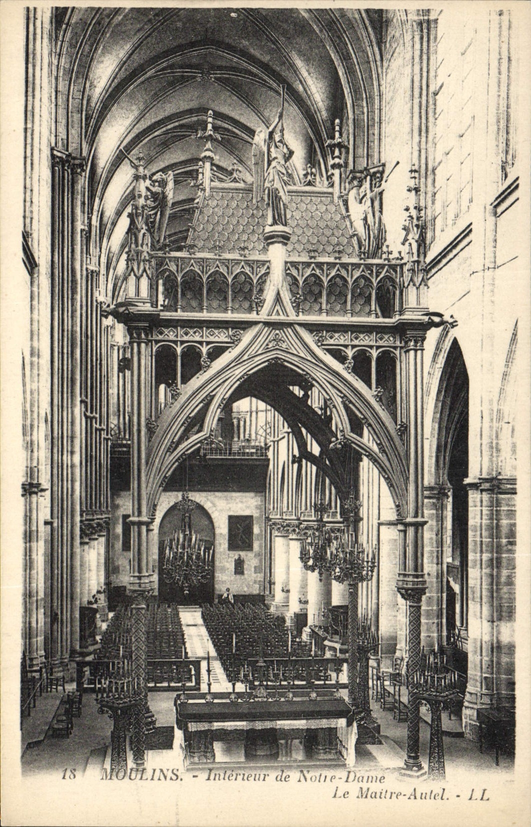 VINTAGE POSTCARD Moulins Interior of Notre Dame the Master furnace bridge