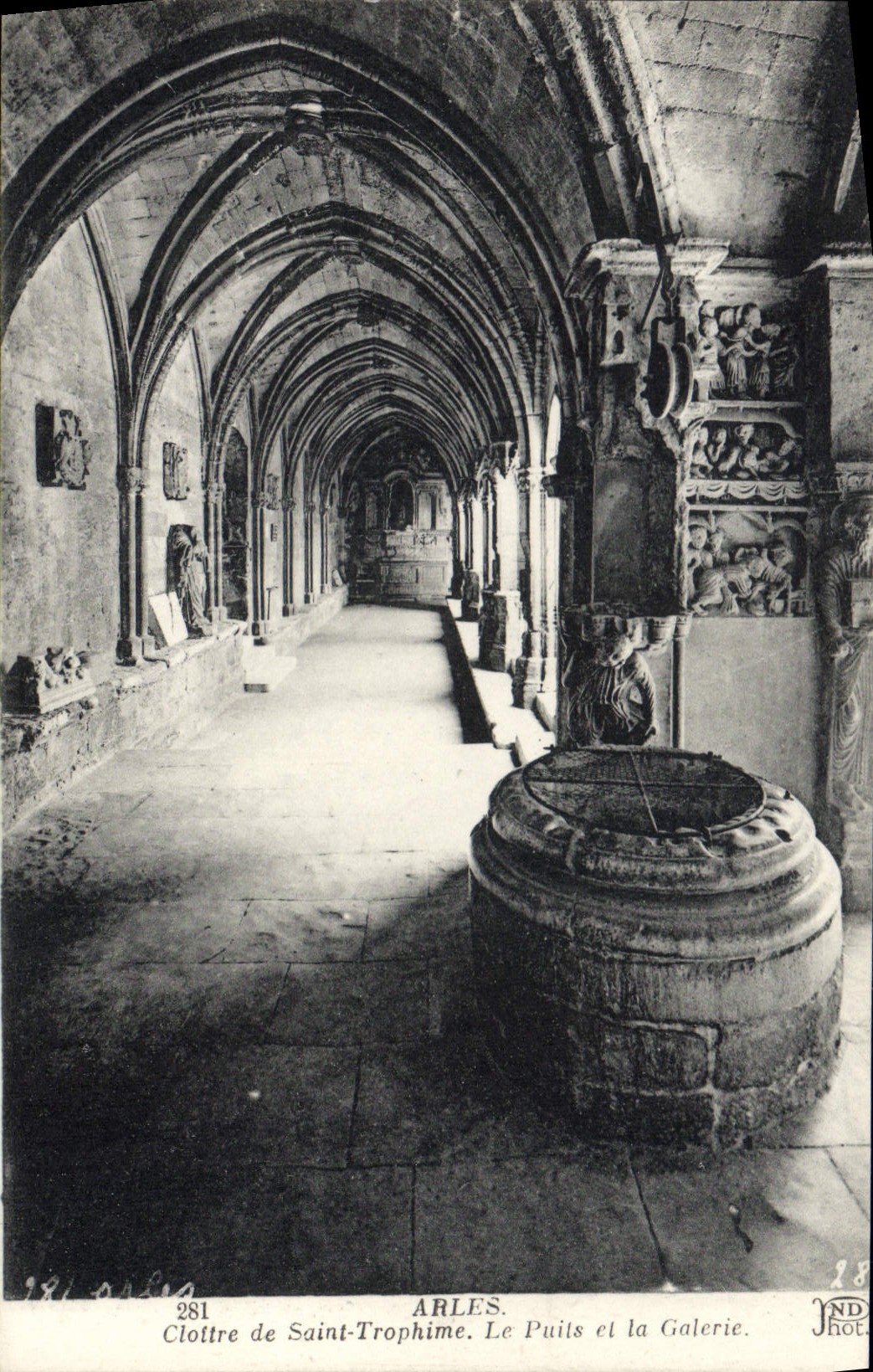 VINTAGE POSTCARD Arles Cathedral St Trophime Cloister the well and the gallery