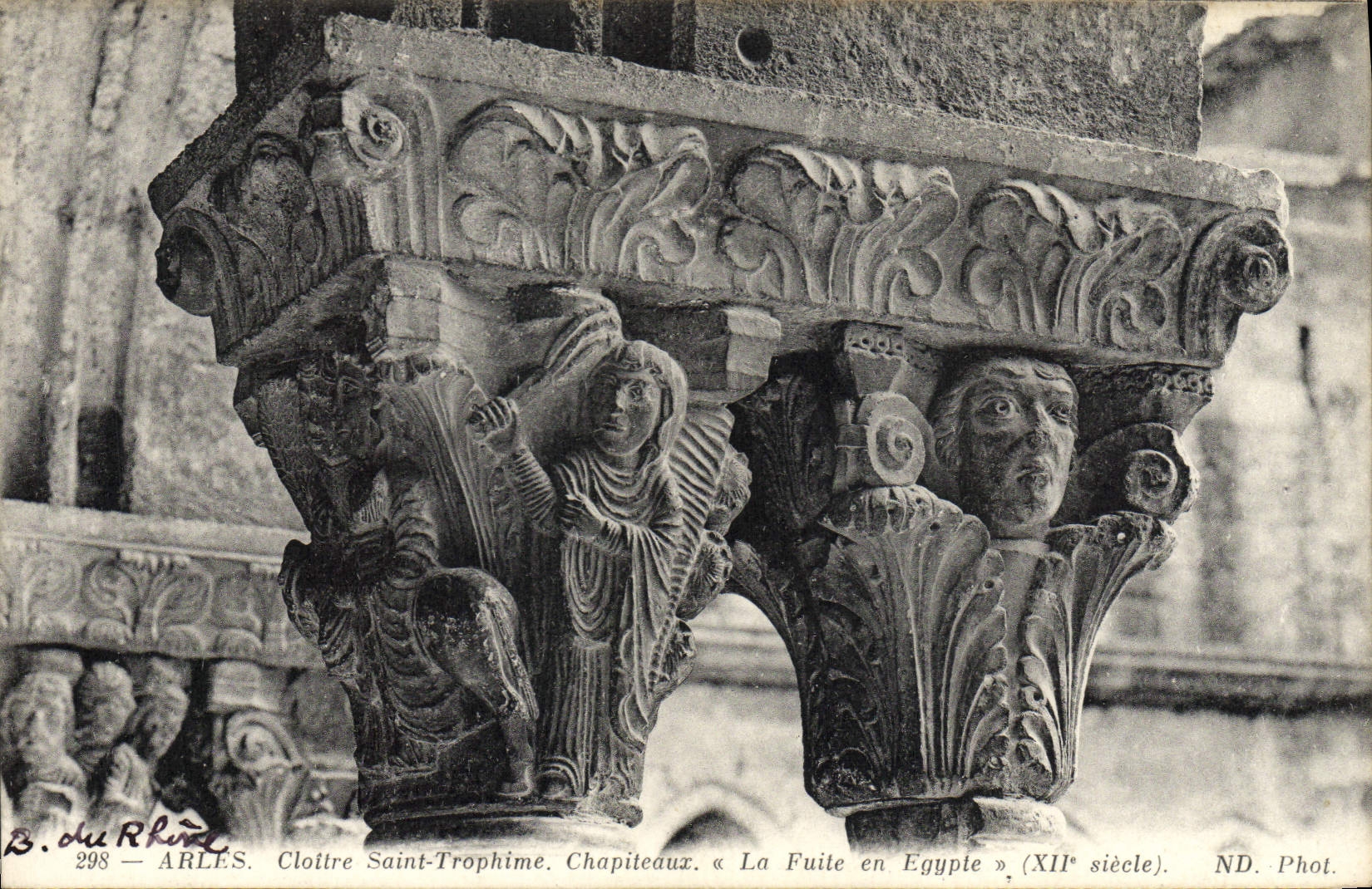 VINTAGE POSTCARD Arles Cloister Of Saint Trophime Capitals the escape in Egypt