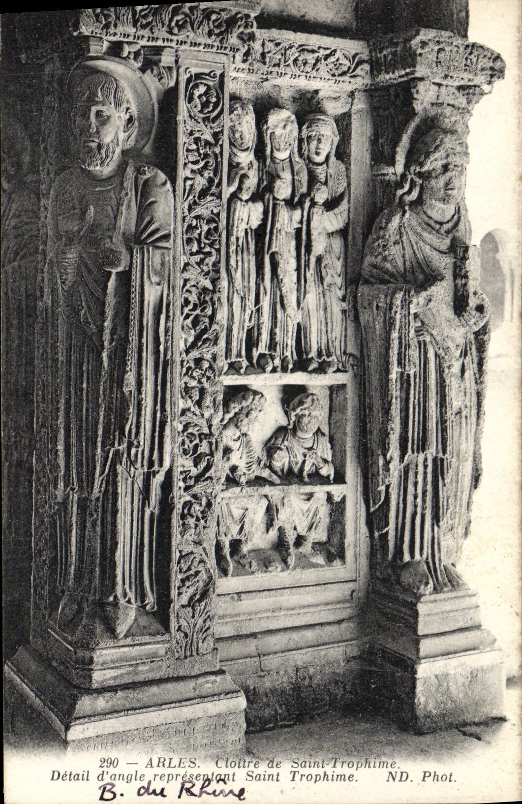 VINTAGE POSTCARD Arles Cloister Of Saint Trophime Detail of angle representing Holy Trophime