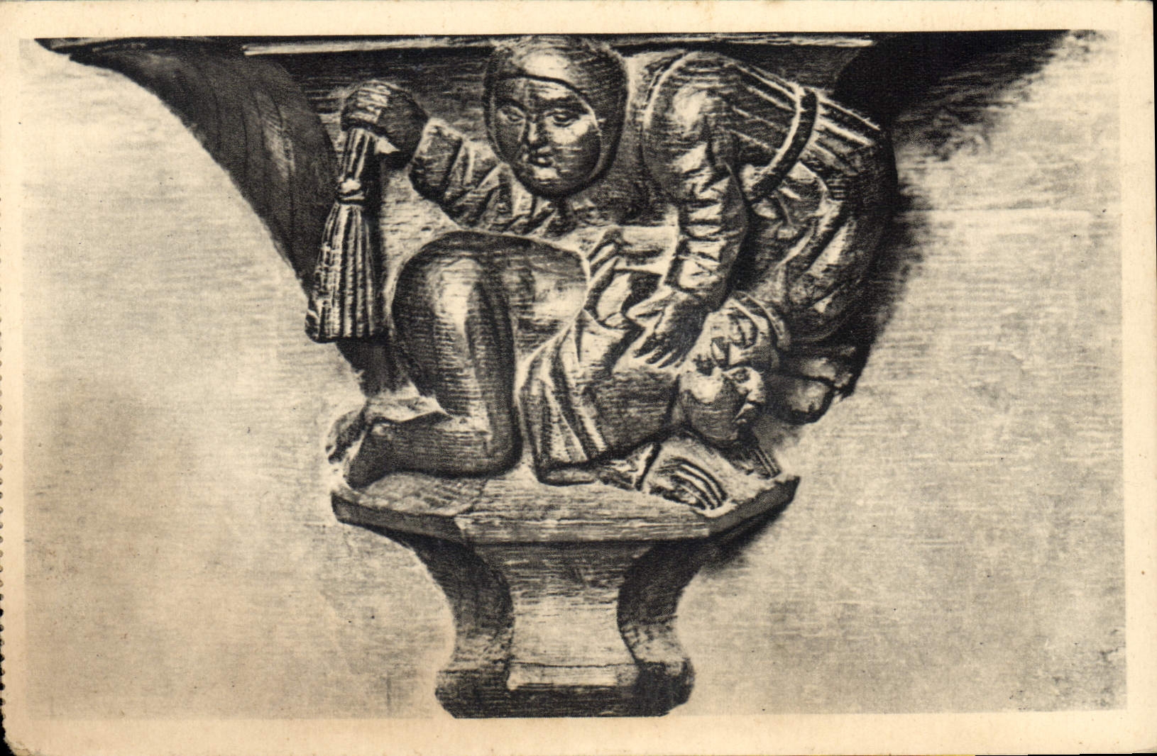 VINTAGE POSTCARD Church of Husks Detail of a sculpture of a stall