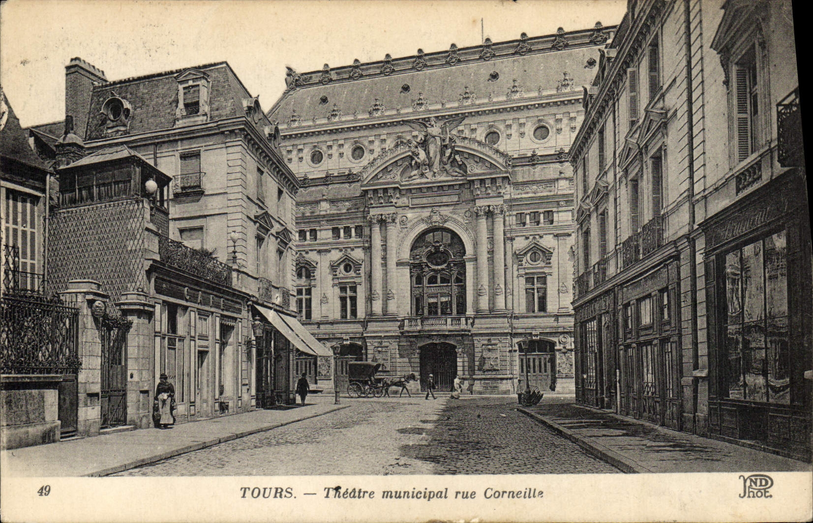 VINTAGE POSTCARD Tours municipal Theater street Crow