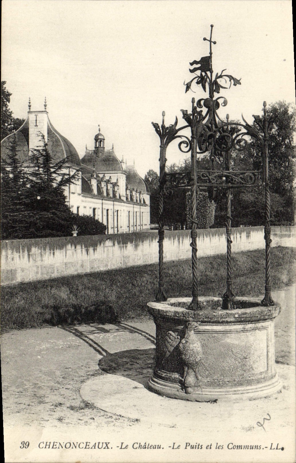 POSTAL Chenonceaux de la VENDIMIA el castillo el pozo y los funcionamientos de Commun