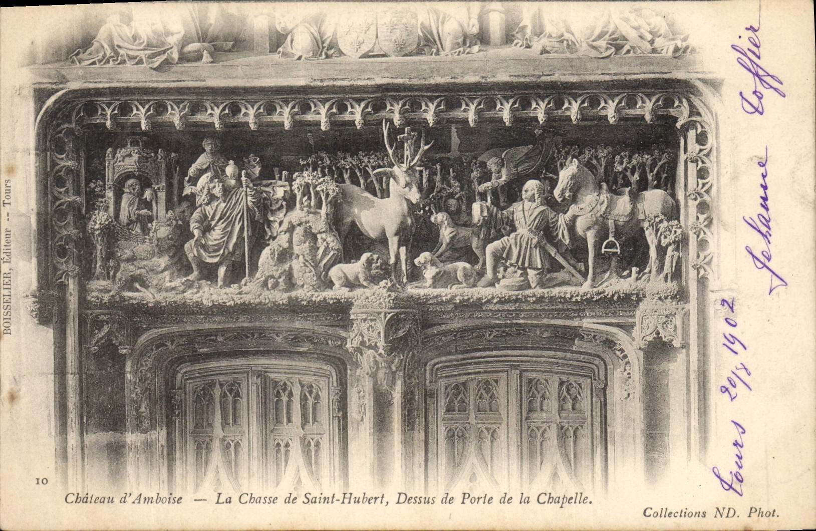 Castillo de la POSTAL de la VENDIMIA de Amboise la caza de Huberto Saint arriba de la puerta de la cámara acorazada