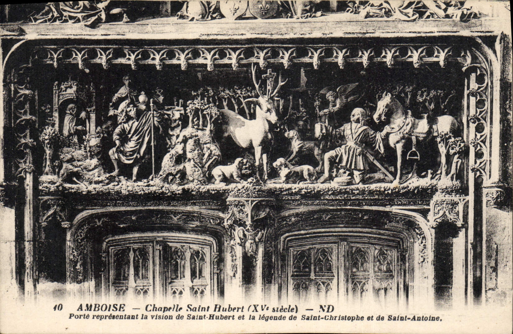 La POSTAL Amboise Chapelle Huberto de la VENDIMIA Saint lleva la representación de la visión de Huberto Saint