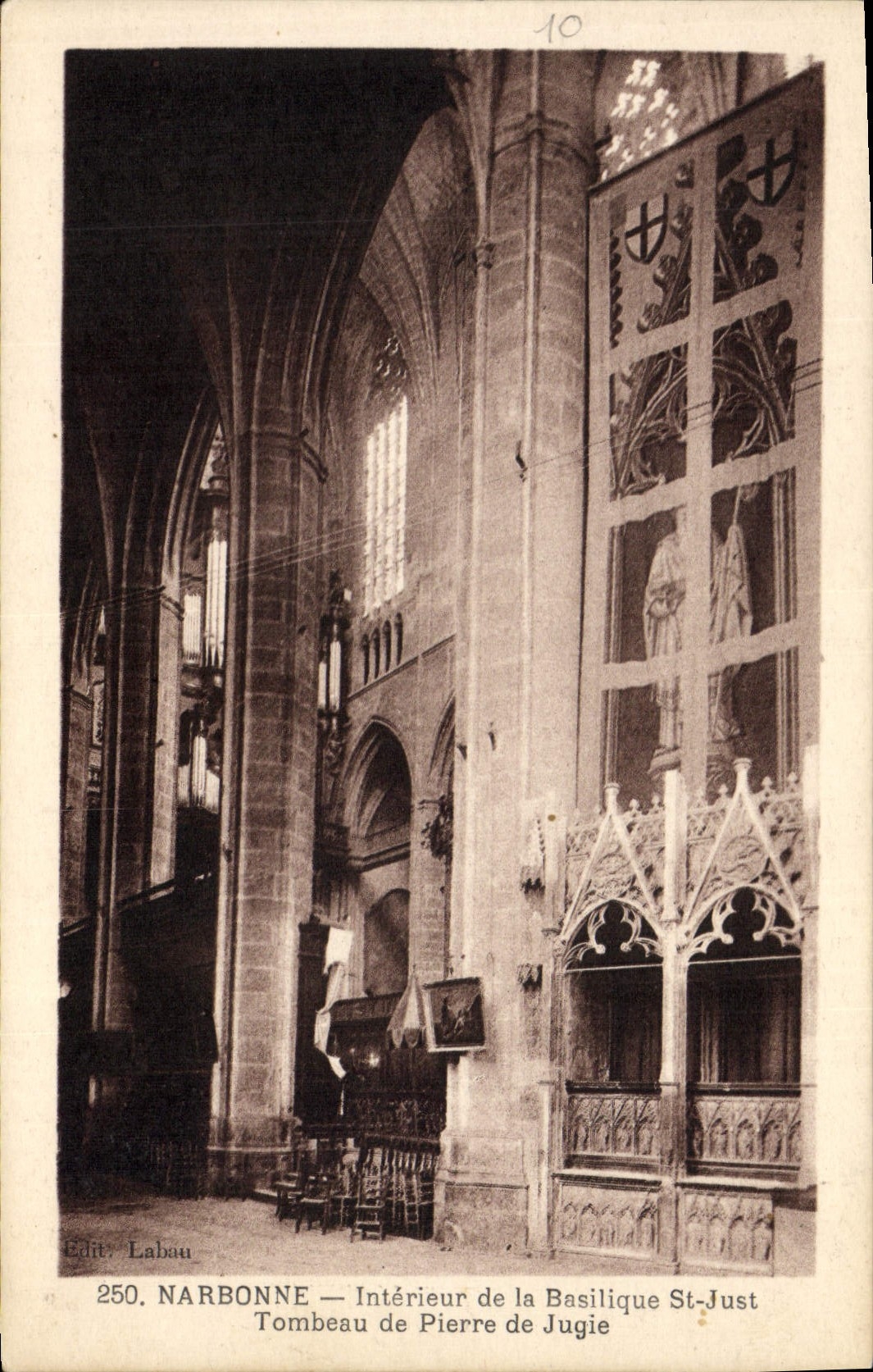 VINTAGE POSTCARD Interior Narbonne of the basilica St Just Tomb of Pierre de Jugie