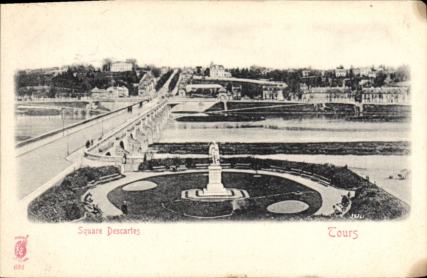 VINTAGE POSTCARD Tours Descartes Public garden
