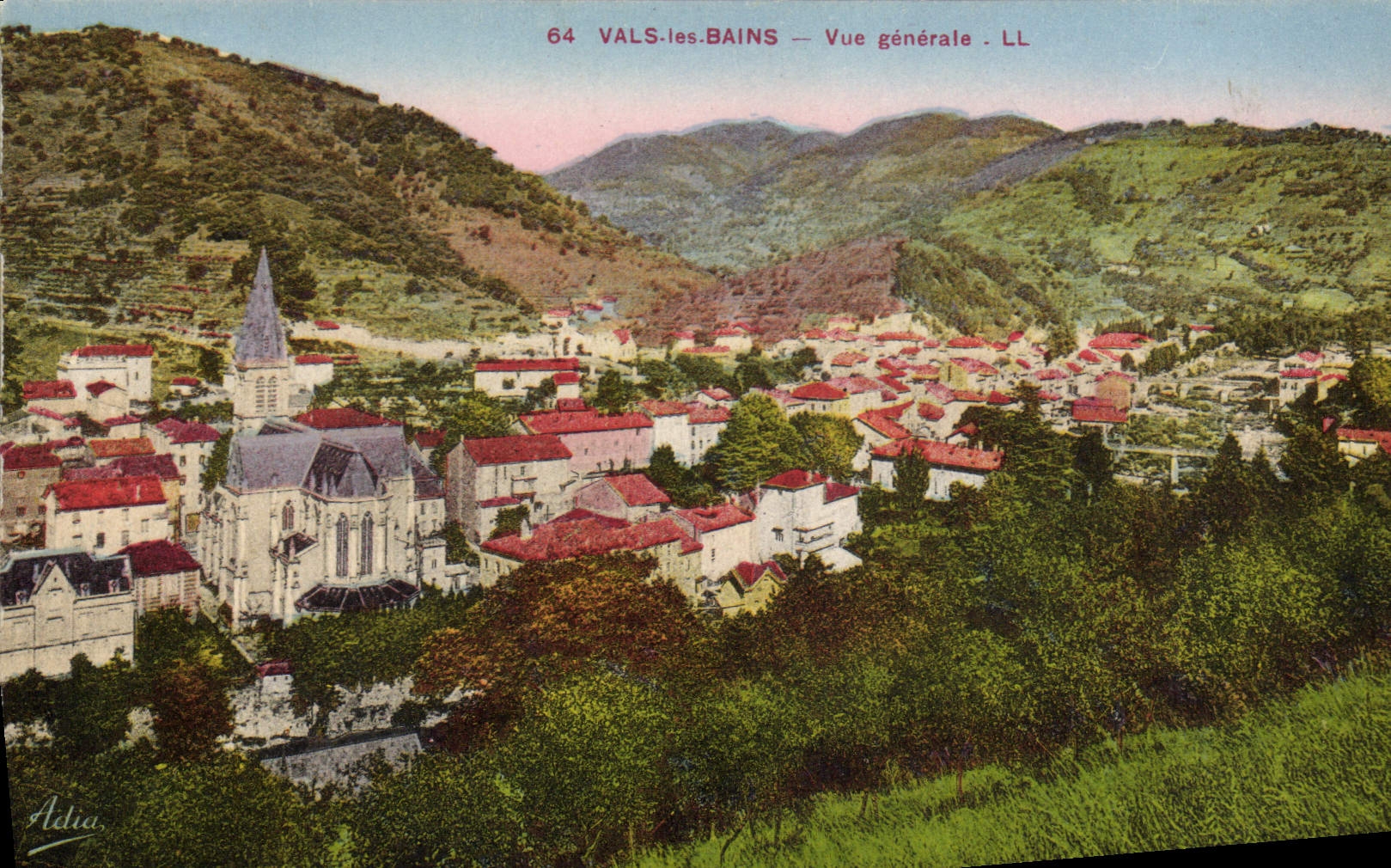 VINTAGE POSTCARD Valleys les Bains View