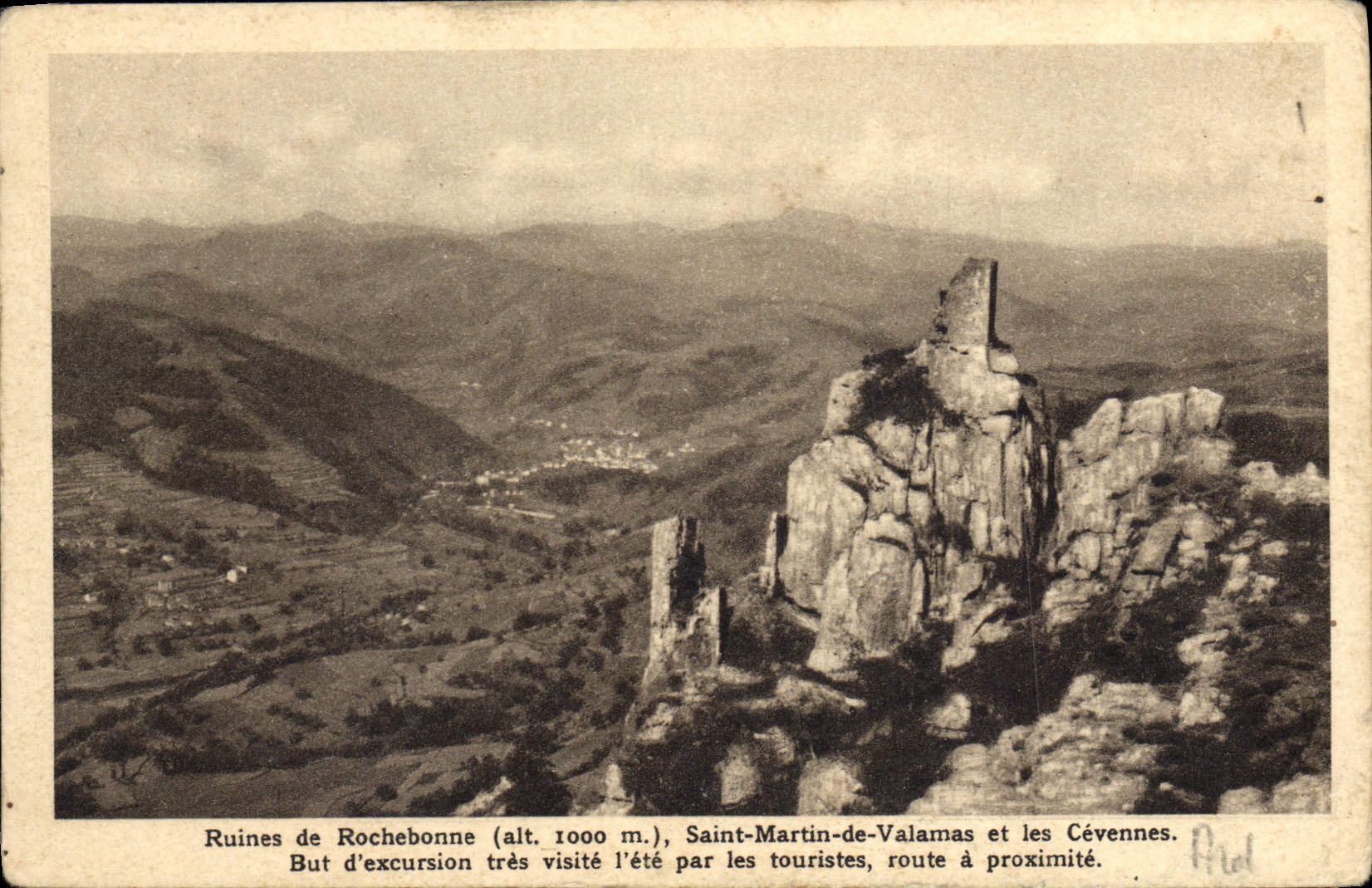 VINTAGE POSTCARD Ruins of Rochebonne Sasint Martin de Valamas and the Cevennes