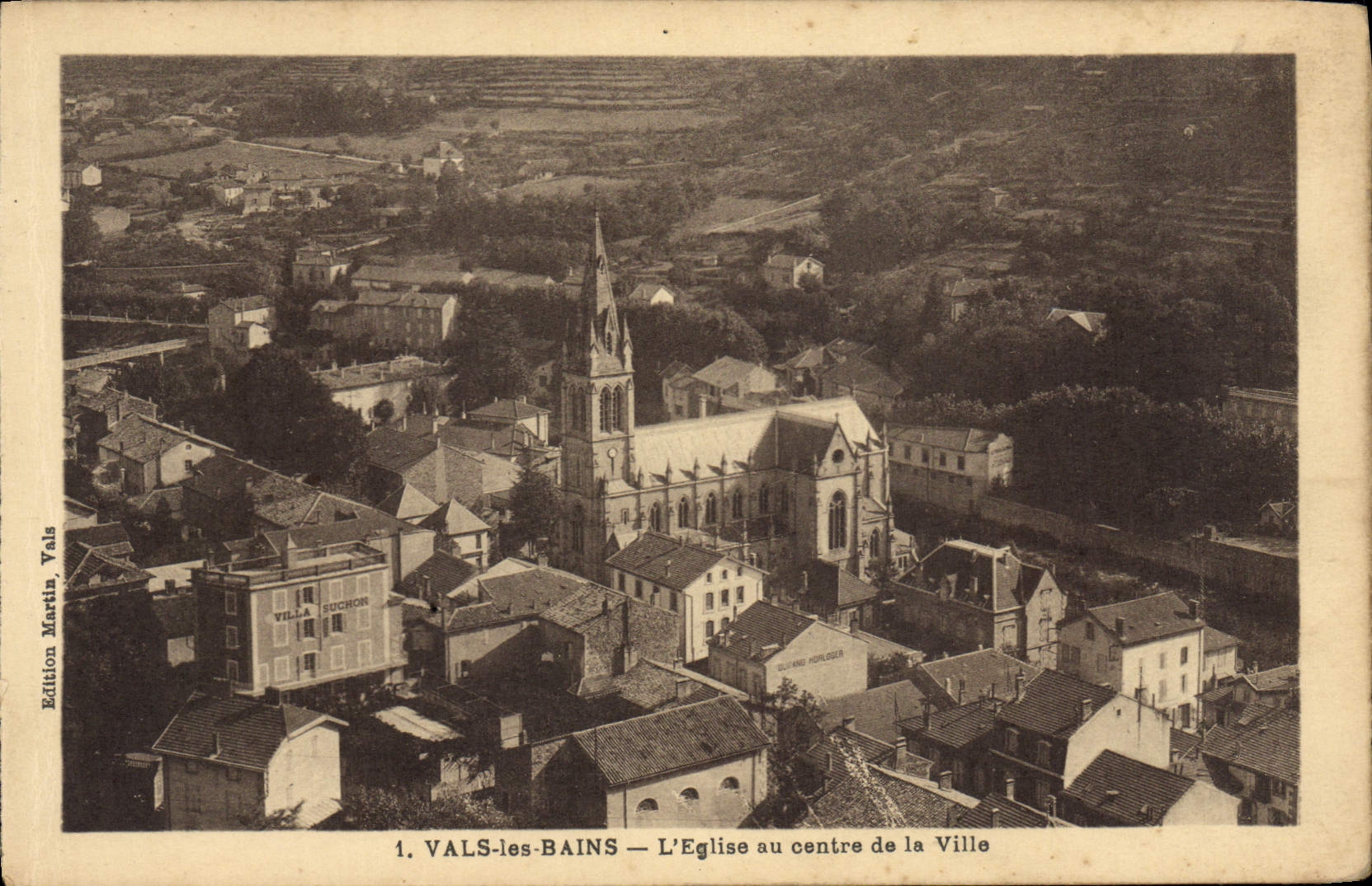 VINTAGE POSTCARD Valleys les Bains the church in the center of the city