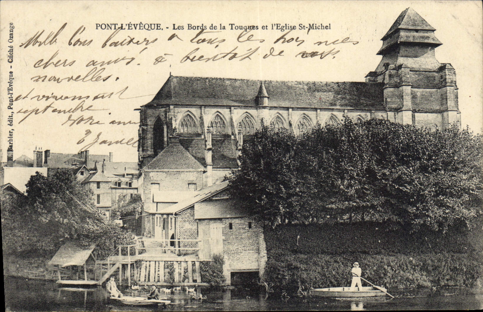 CPA Pont l'Eveque Les bords de la Touques et l'eglise St Michel