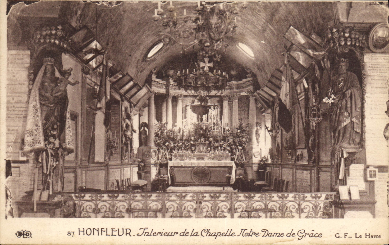 VINTAGE POSTCARD Interior Honfleur of the vault Notre Dame de Grace