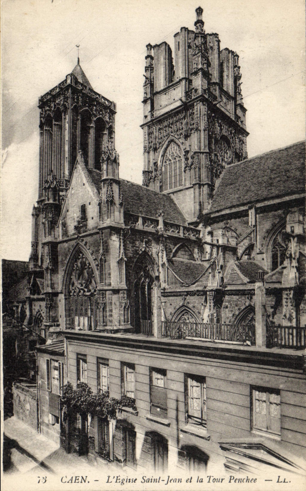 VINTAGE POSTCARD Caen the church Holy Jean and the Leaning Tower
