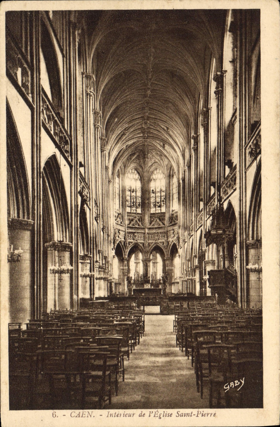 VINTAGE POSTCARD Interior Caen of the church Saint Pierre