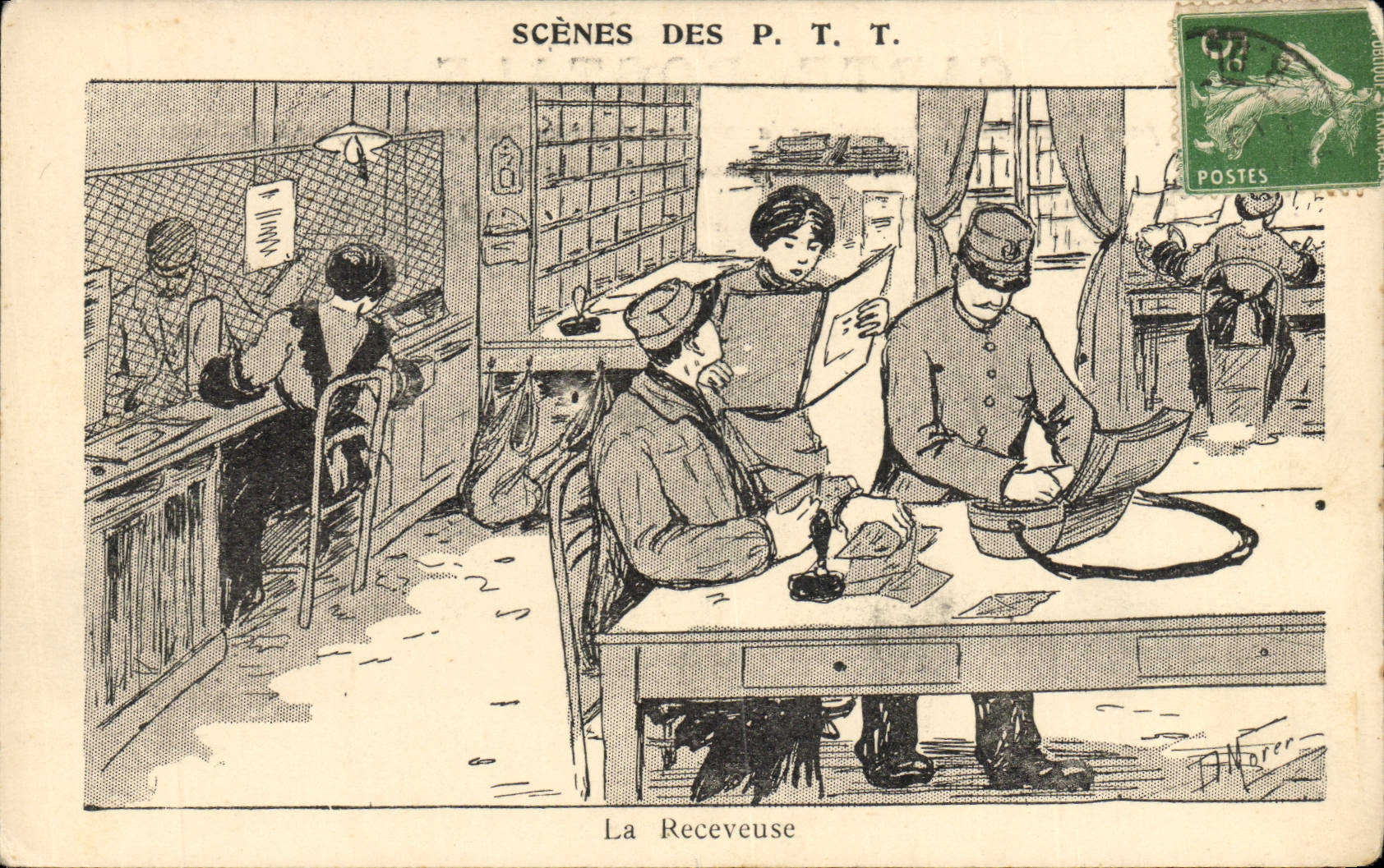 VINTAGE POSTCARD Scenes of the postal and telecommunications authorities the usherette