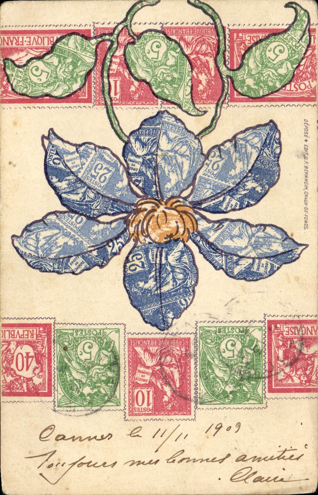 VINTAGE POSTCARD Stamps Flowers