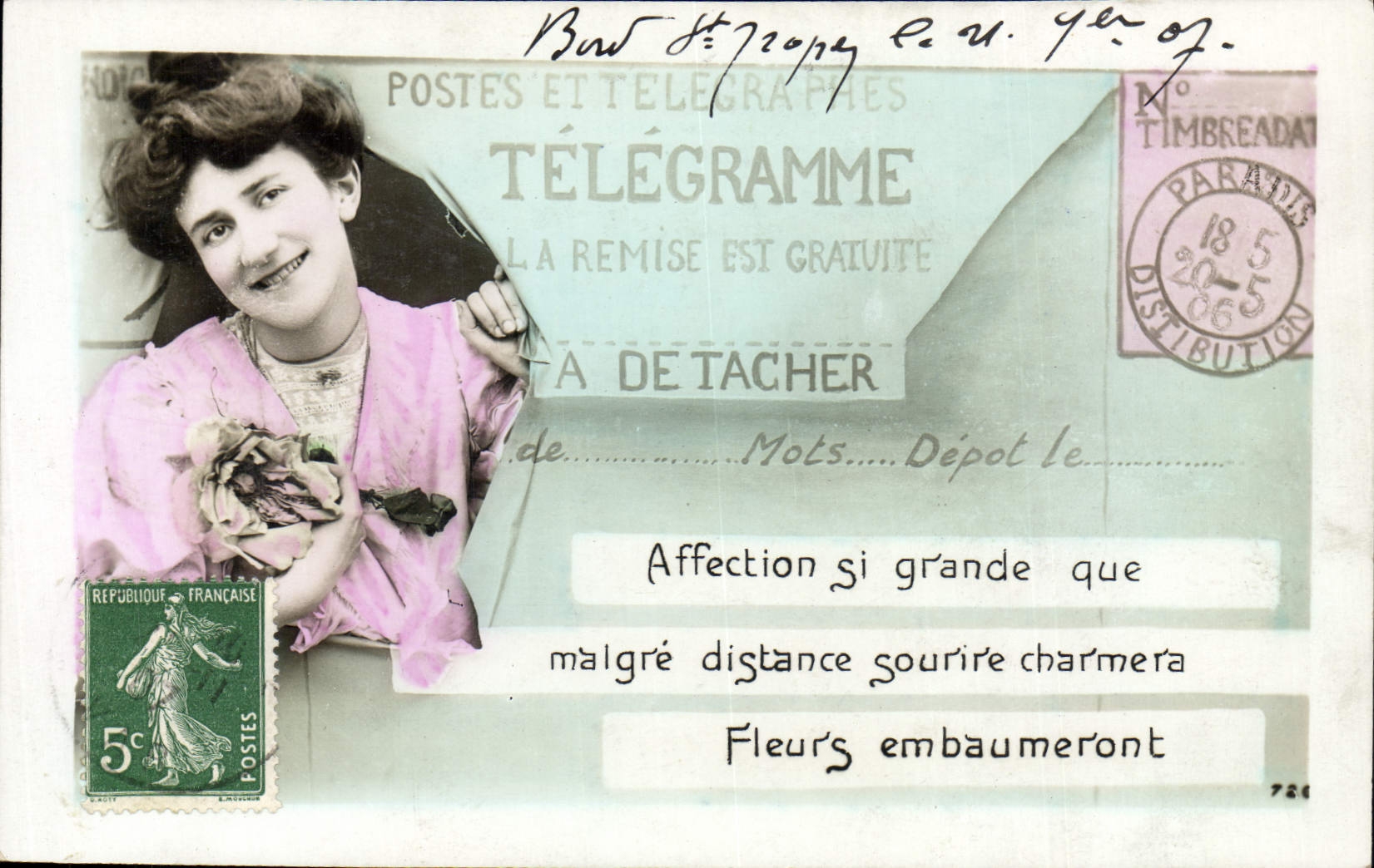 VINTAGE POSTCARD postal and telecommunications authorities Telegram