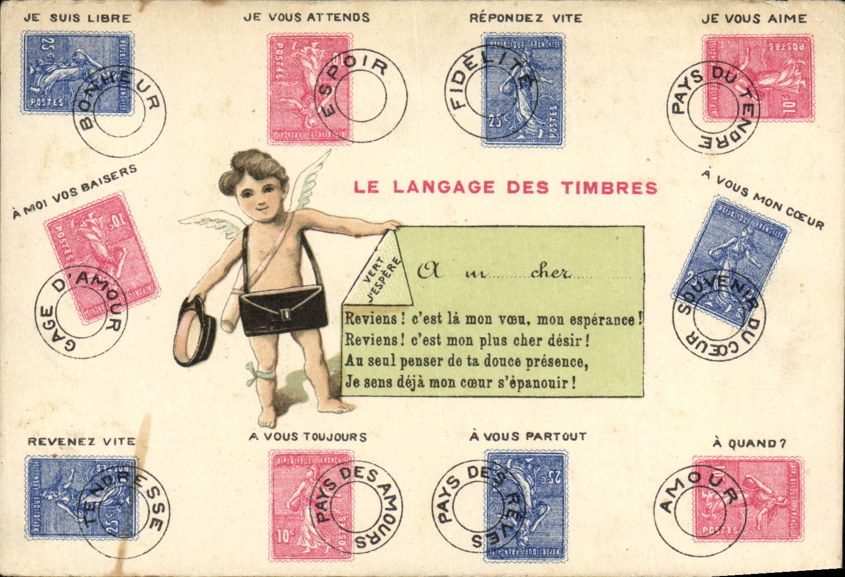 VINTAGE POSTCARD the language of the stamps Sower Ass