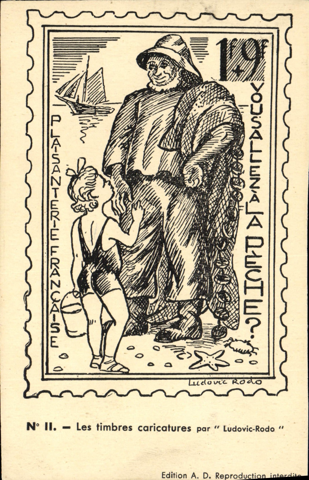 CPA Les timbres caricatures par Ludovic Rodo Pecheur Peche