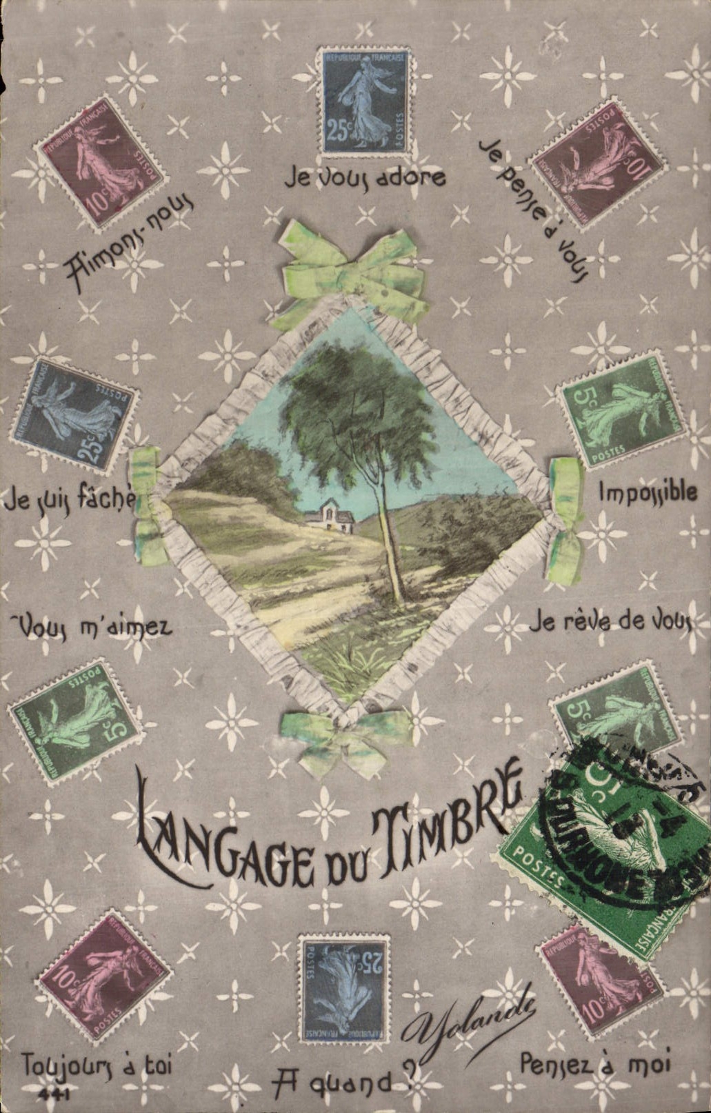 VINTAGE POSTCARD Language of the stamp Sower