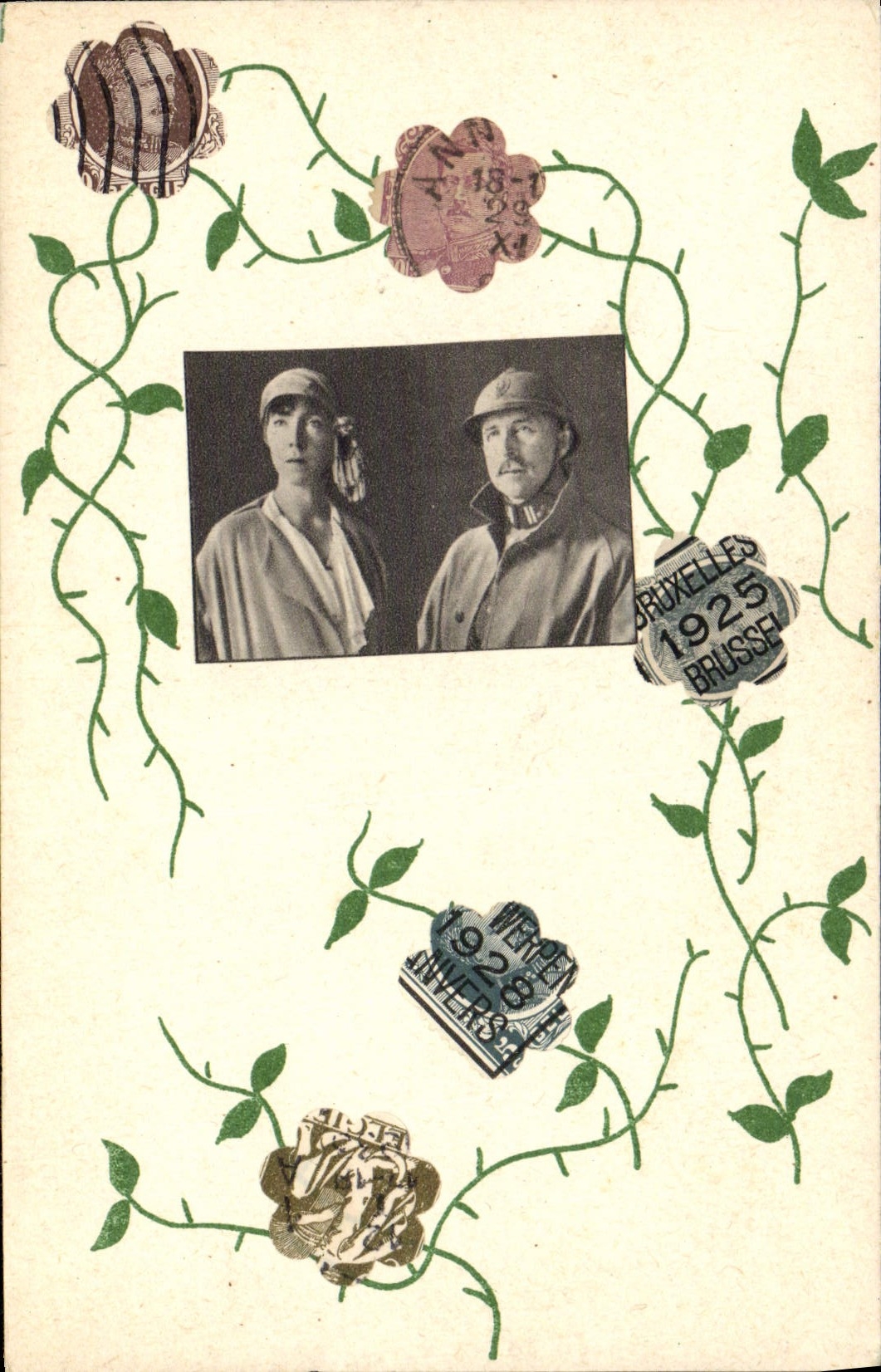 VINTAGE POSTCARD Flowers Belgium Soldier Militaria Albert 1st