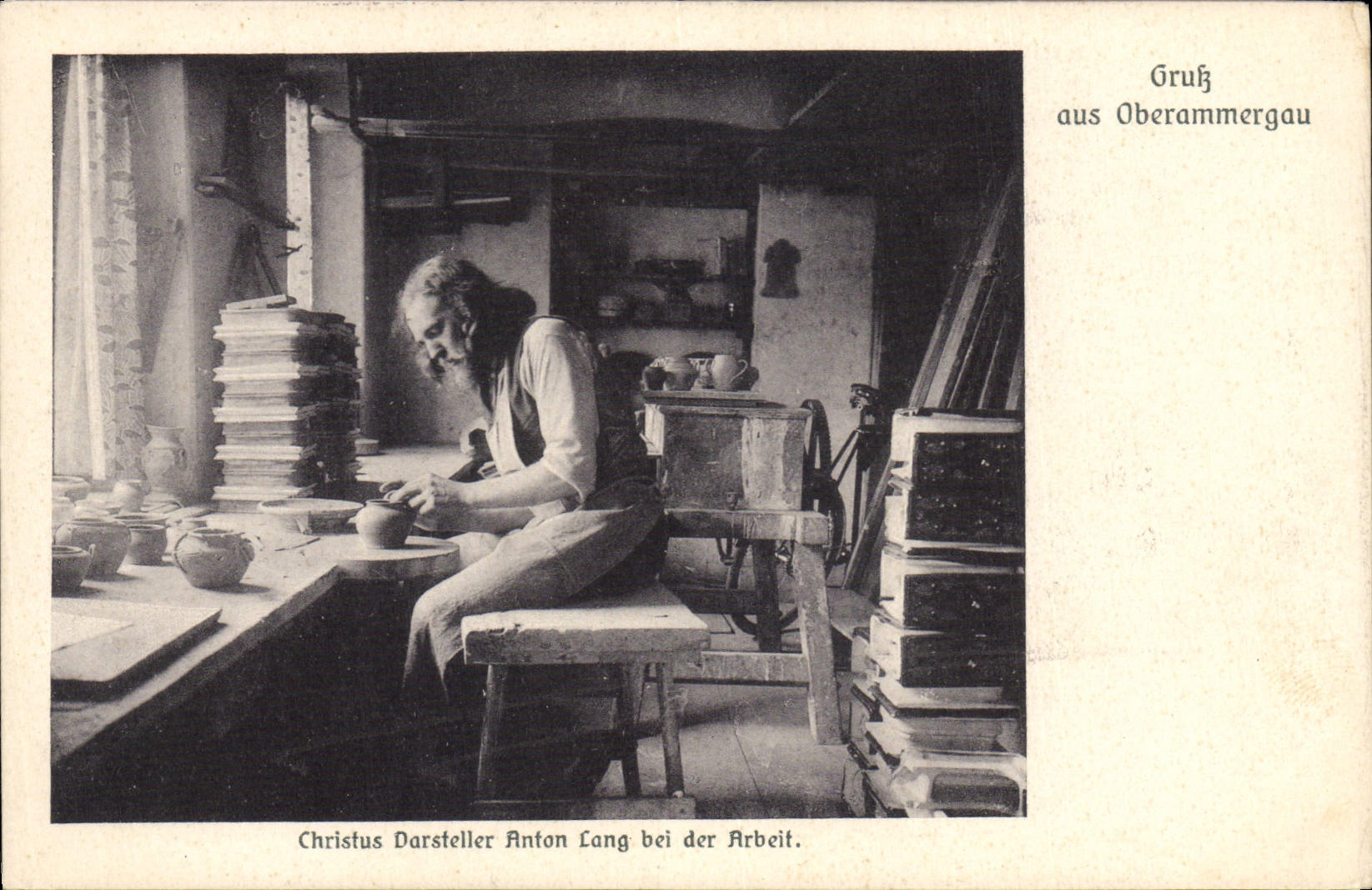 Der Arbeit de Faincerie Oberammergau Christus Darsteller Antón Lang EIB de la loza de barro de la POSTAL de la VENDIMIA