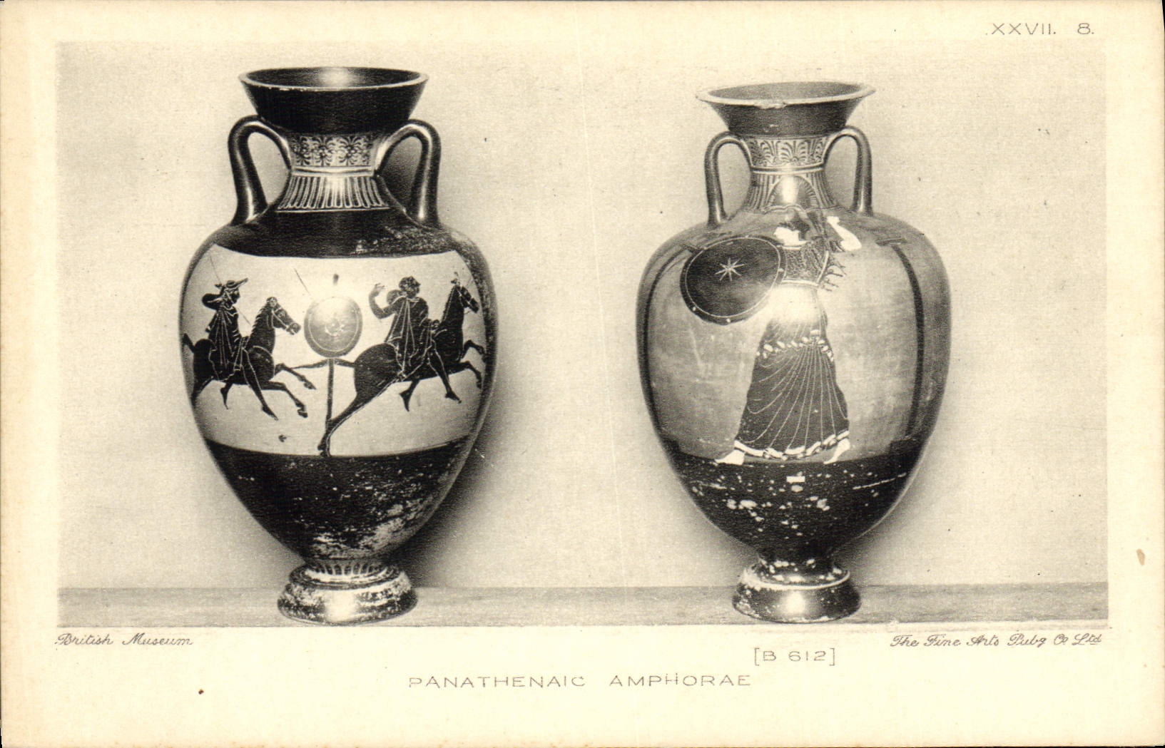 Loza de barro Faincerie British Museum Londres Panathenaic Amphorae de la POSTAL de la VENDIMIA