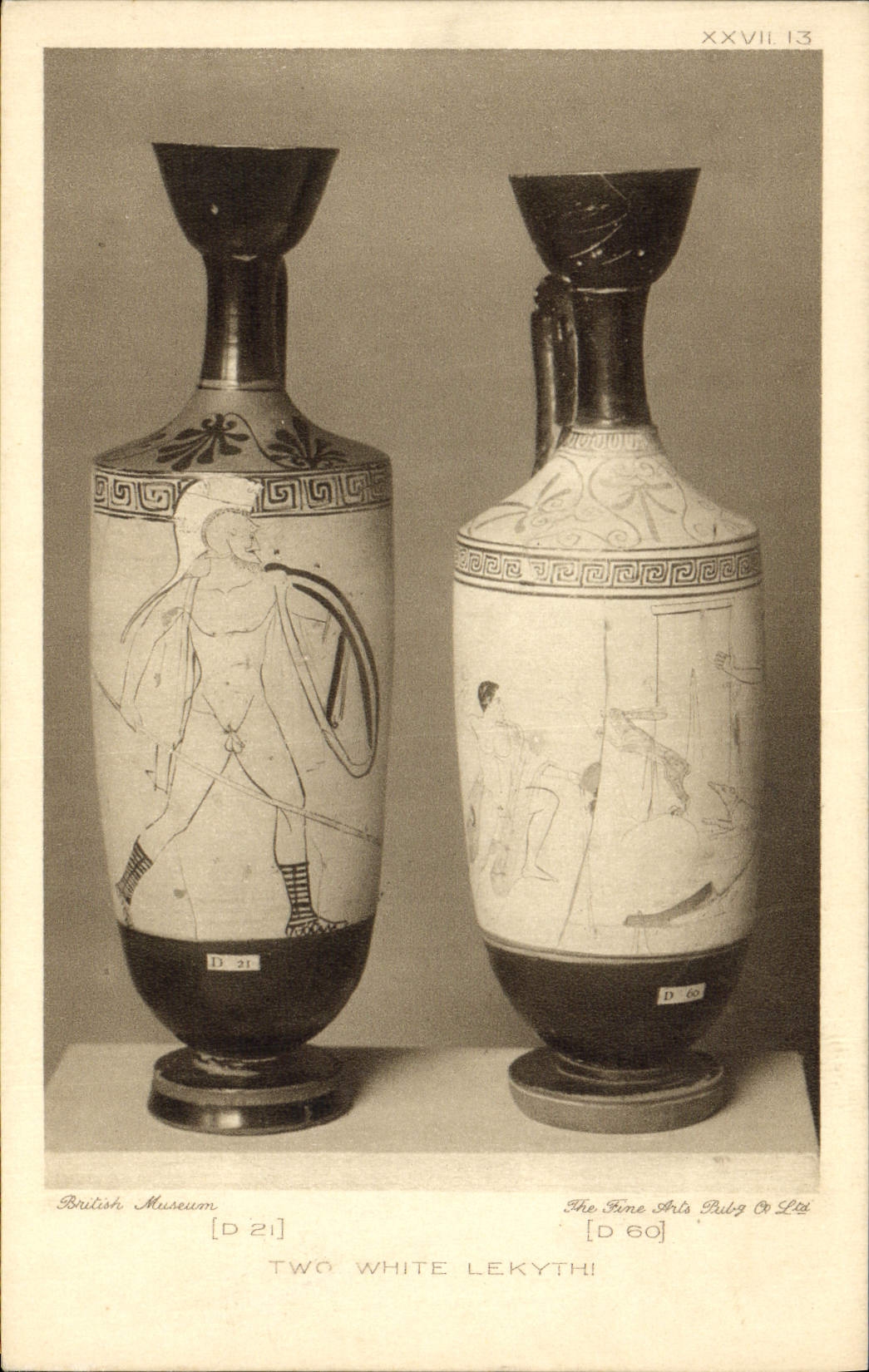 Blanco Lekythi de Faincerie British Museum Londres dos de la loza de barro de la POSTAL de la VENDIMIA