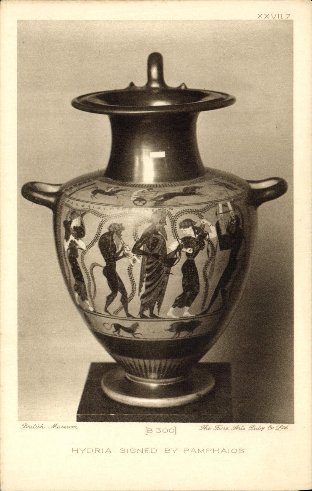 La loza de barro Faincerie British Museum Londres Hydria de la POSTAL de la VENDIMIA firmó por Pamphaios