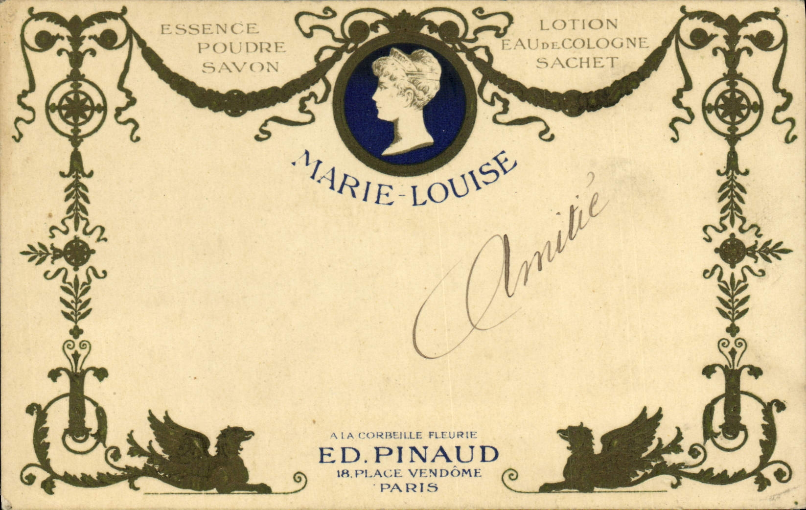 VINTAGE POSTCARD Parfurmerie Parfum Pinaud Marie Louise Places Vendome Paris